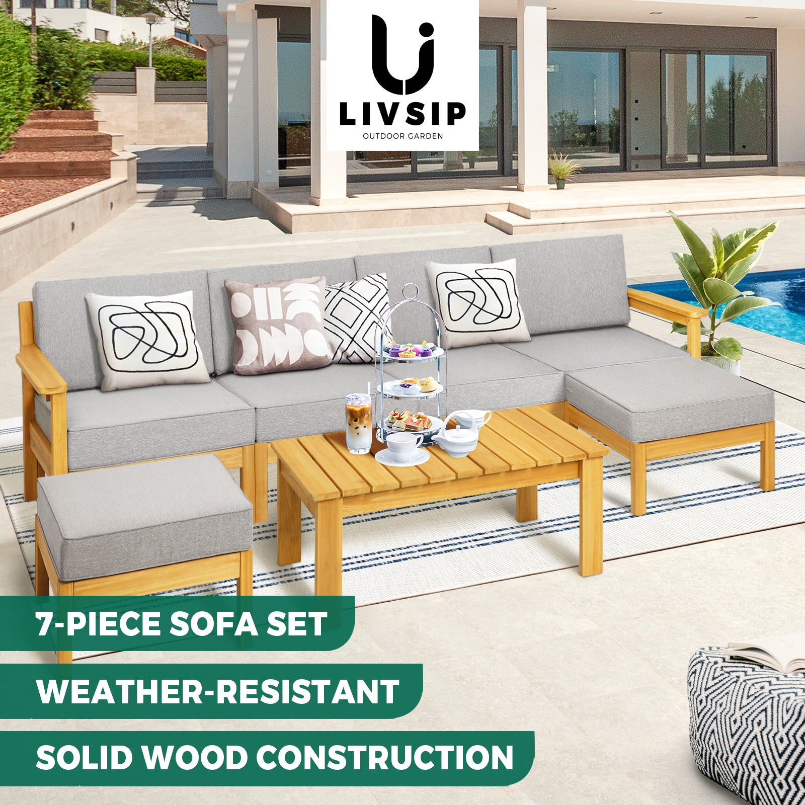 Livsip Outdoor Furniture 5-8Piece Sofa Set Garden Lounge Patio Furniture Setting - Sunyee
