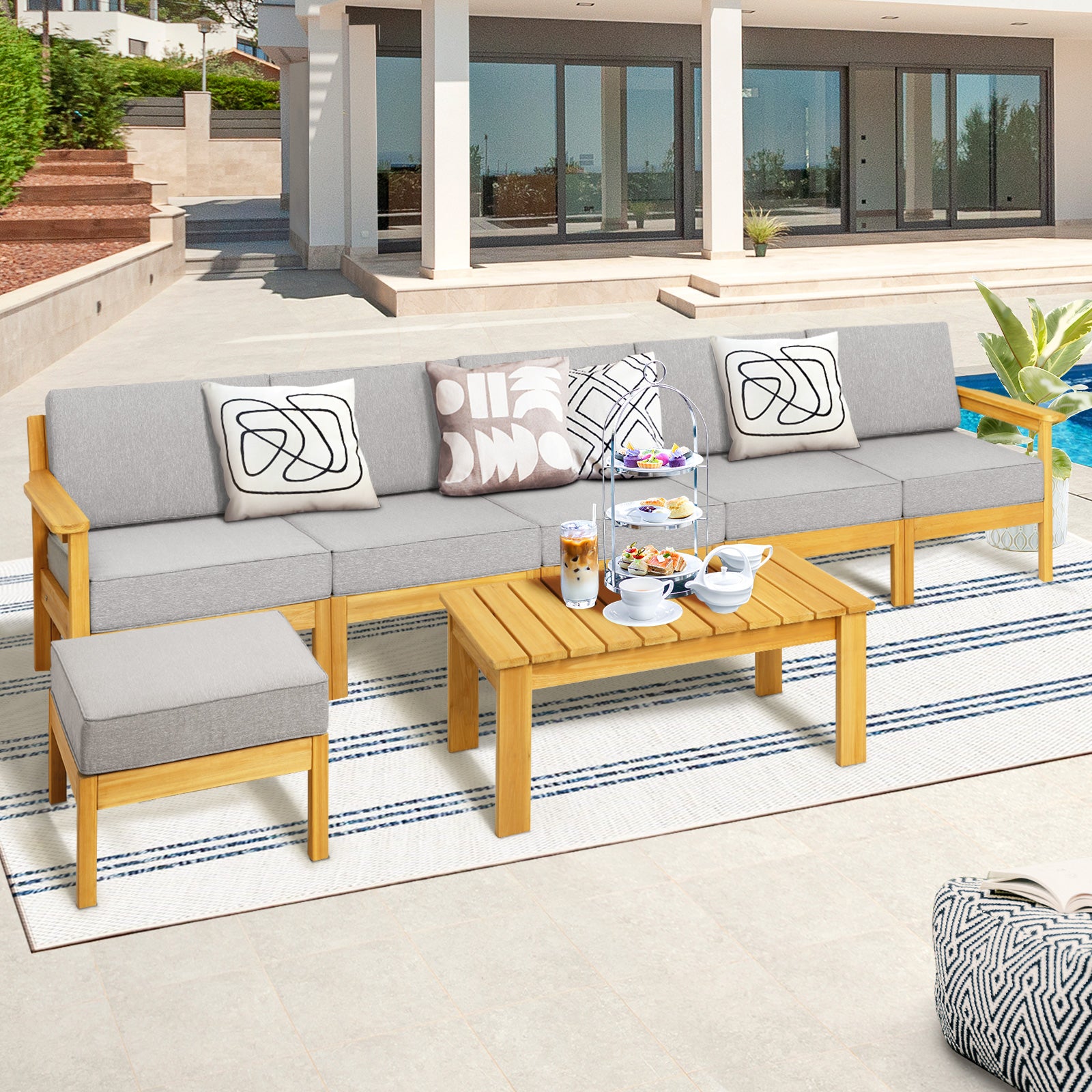 Livsip Outdoor Furniture Garden Wooden Sofa Set Patio Furniture Setting 7-Piece - Sunyee