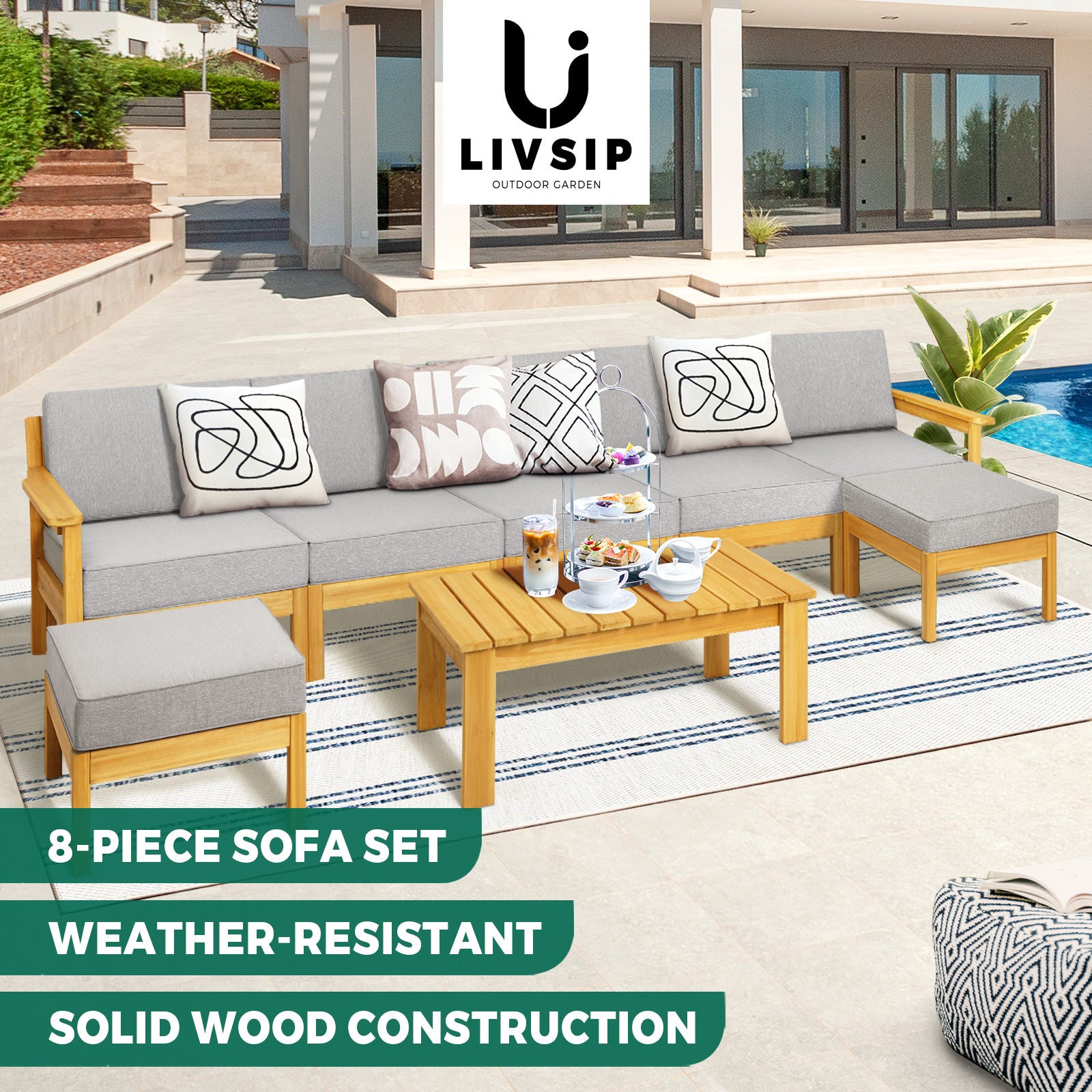 Livsip Outdoor Furniture 5-8Piece Sofa Set Garden Lounge Patio Furniture Setting - Sunyee