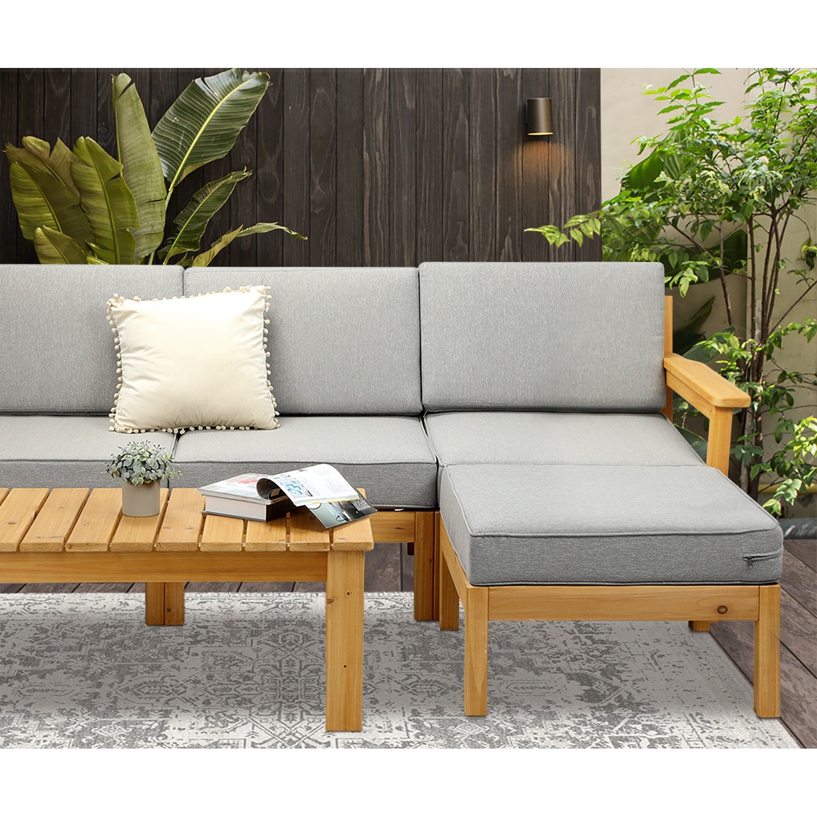 Livsip 7 Seater Outdoor Lounge Setting Garden Furniture Wooden Sofa Table Set - Sunyee