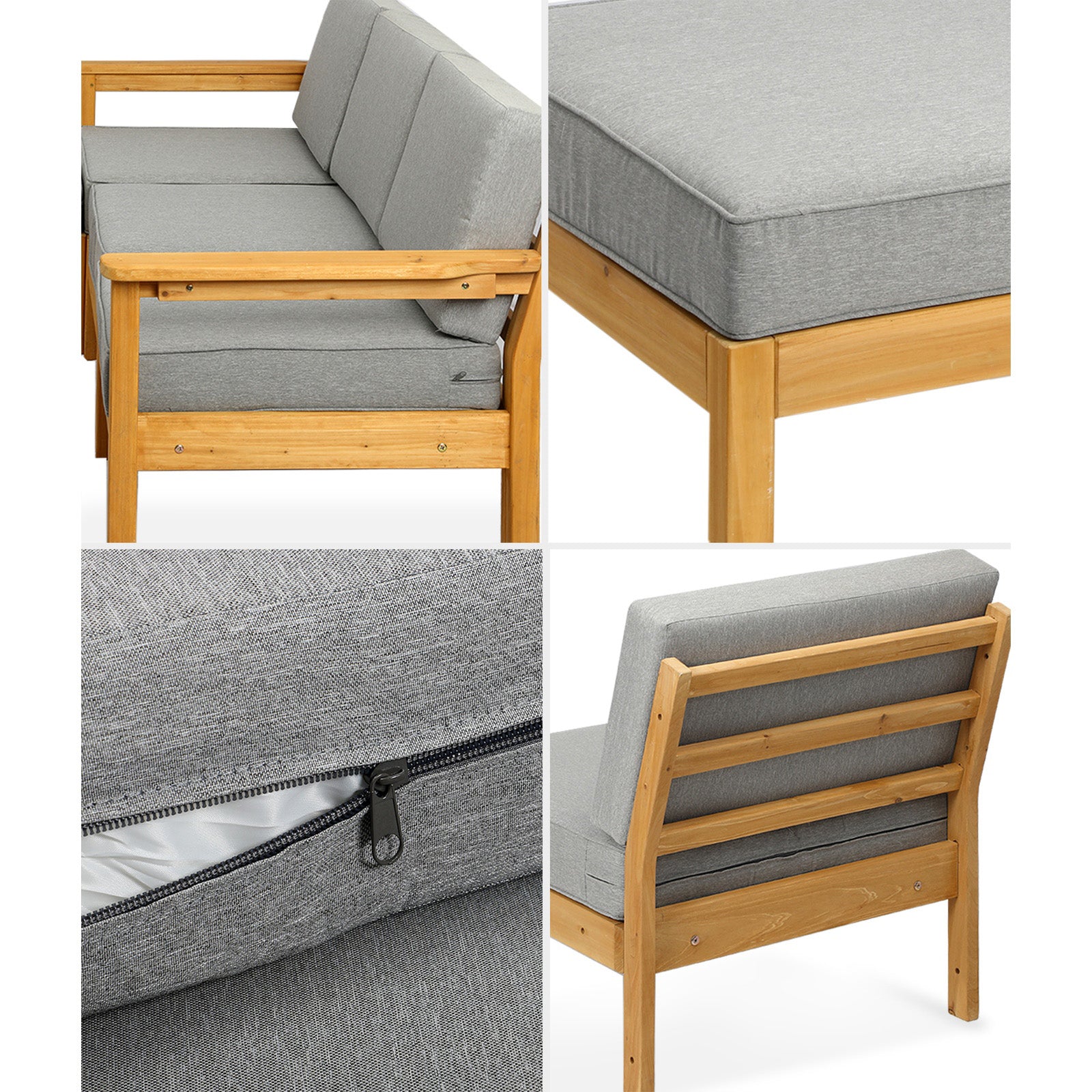 Livsip 7 Seater Outdoor Lounge Setting Garden Furniture Wooden Sofa Table Set - Sunyee