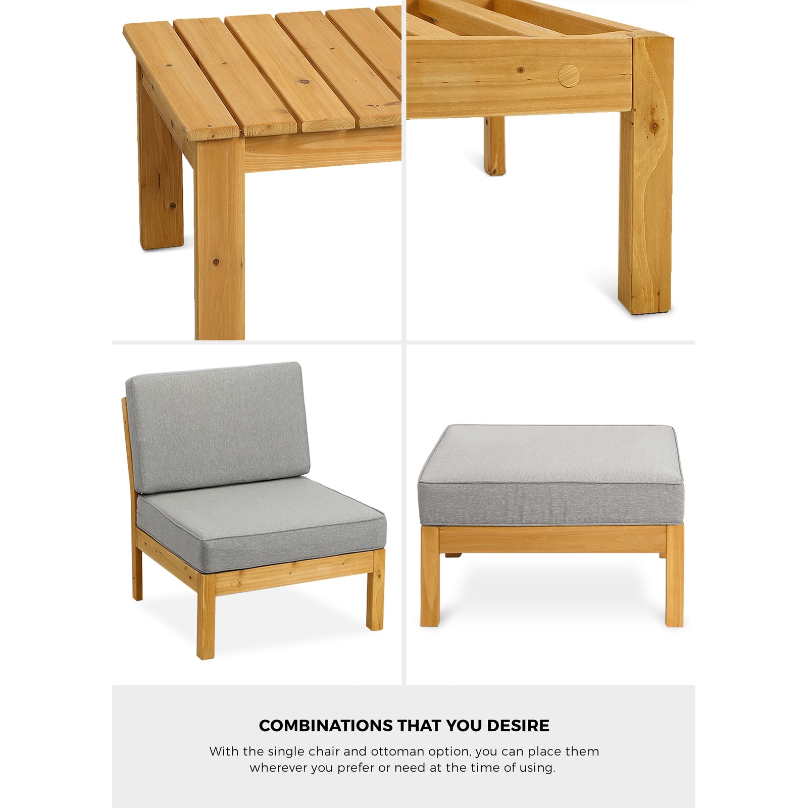 Livsip 7 Seater Outdoor Lounge Setting Garden Furniture Wooden Sofa Table Set - Sunyee