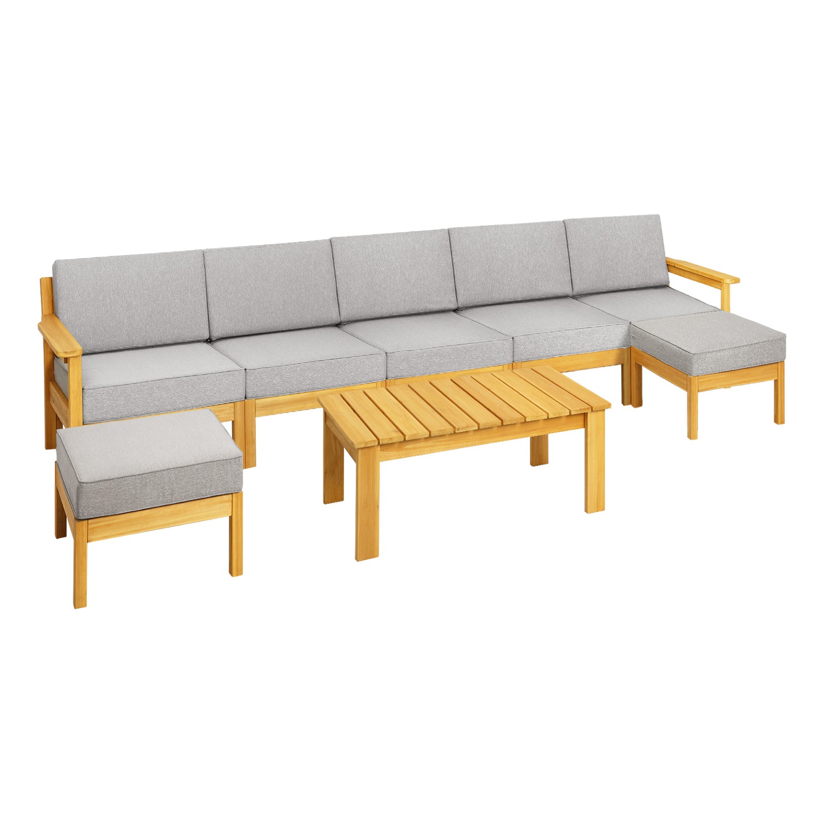 Livsip 7 Seater Outdoor Lounge Setting Garden Furniture Wooden Sofa Table Set - Sunyee