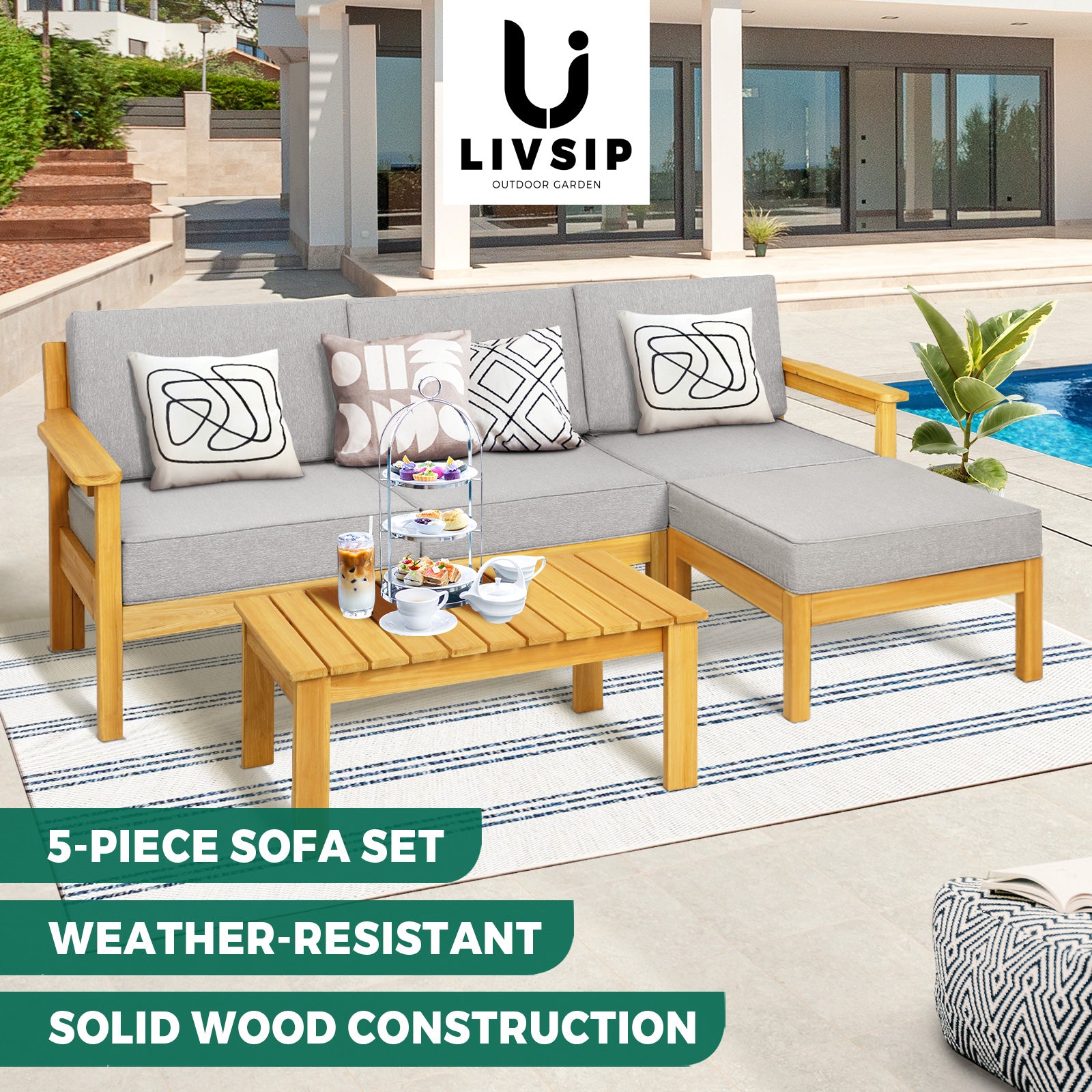 Livsip Outdoor Furniture 5-8Piece Sofa Set Garden Lounge Patio Furniture Setting - Sunyee