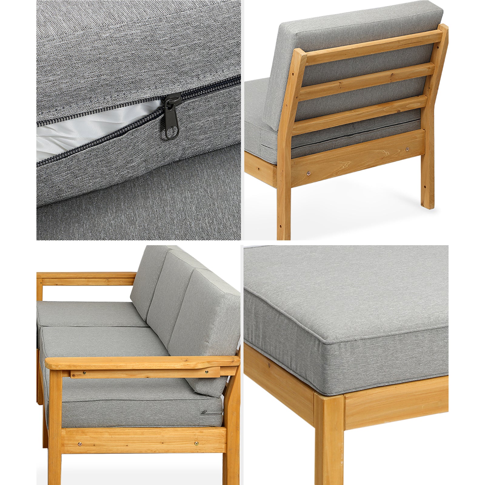 Livsip Outdoor Sofa Set Patio Furniture Wooden Table Chairs Garden Lounge 5Piece - Sunyee