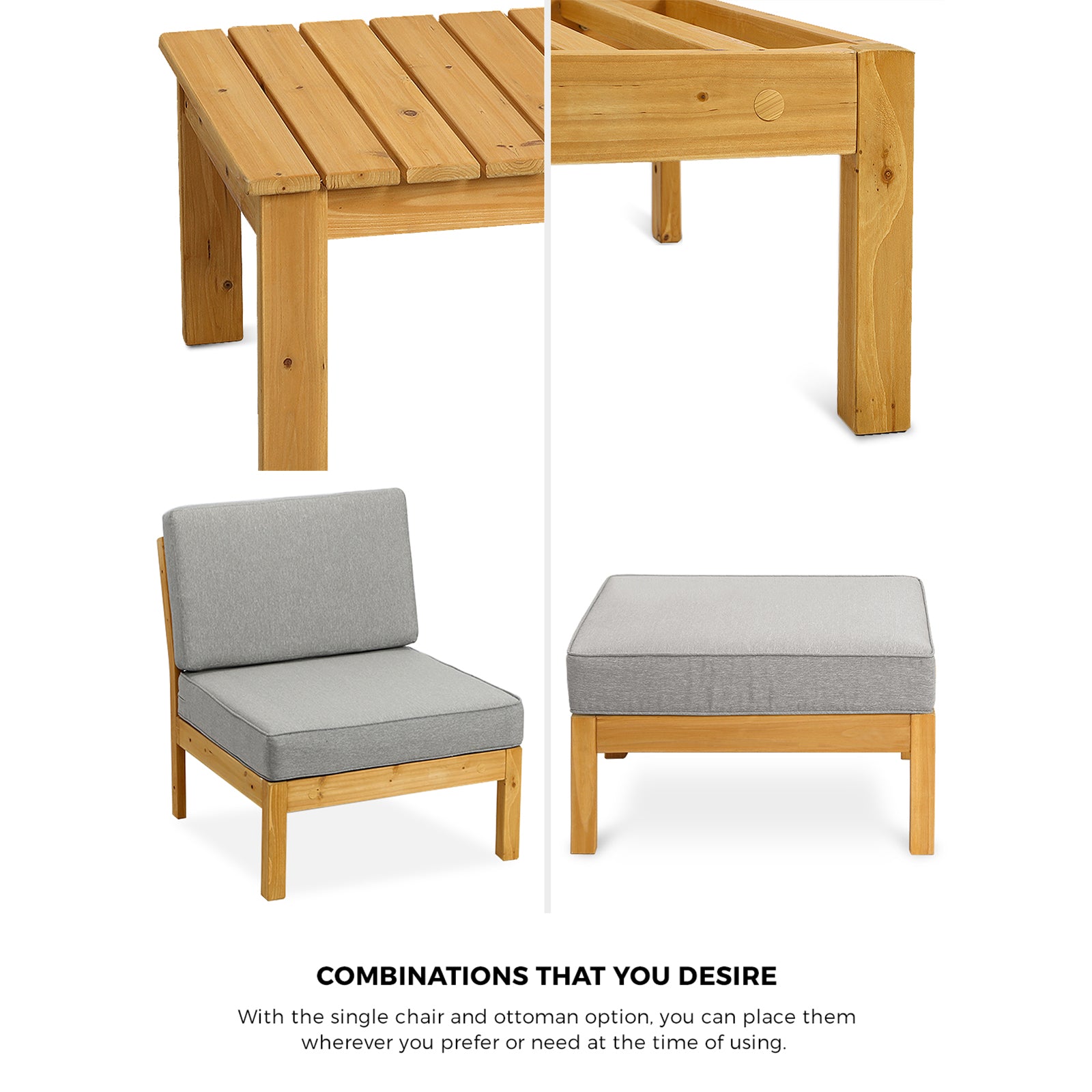 Livsip Outdoor Sofa Set Patio Furniture Wooden Table Chairs Garden Lounge 5Piece - Sunyee