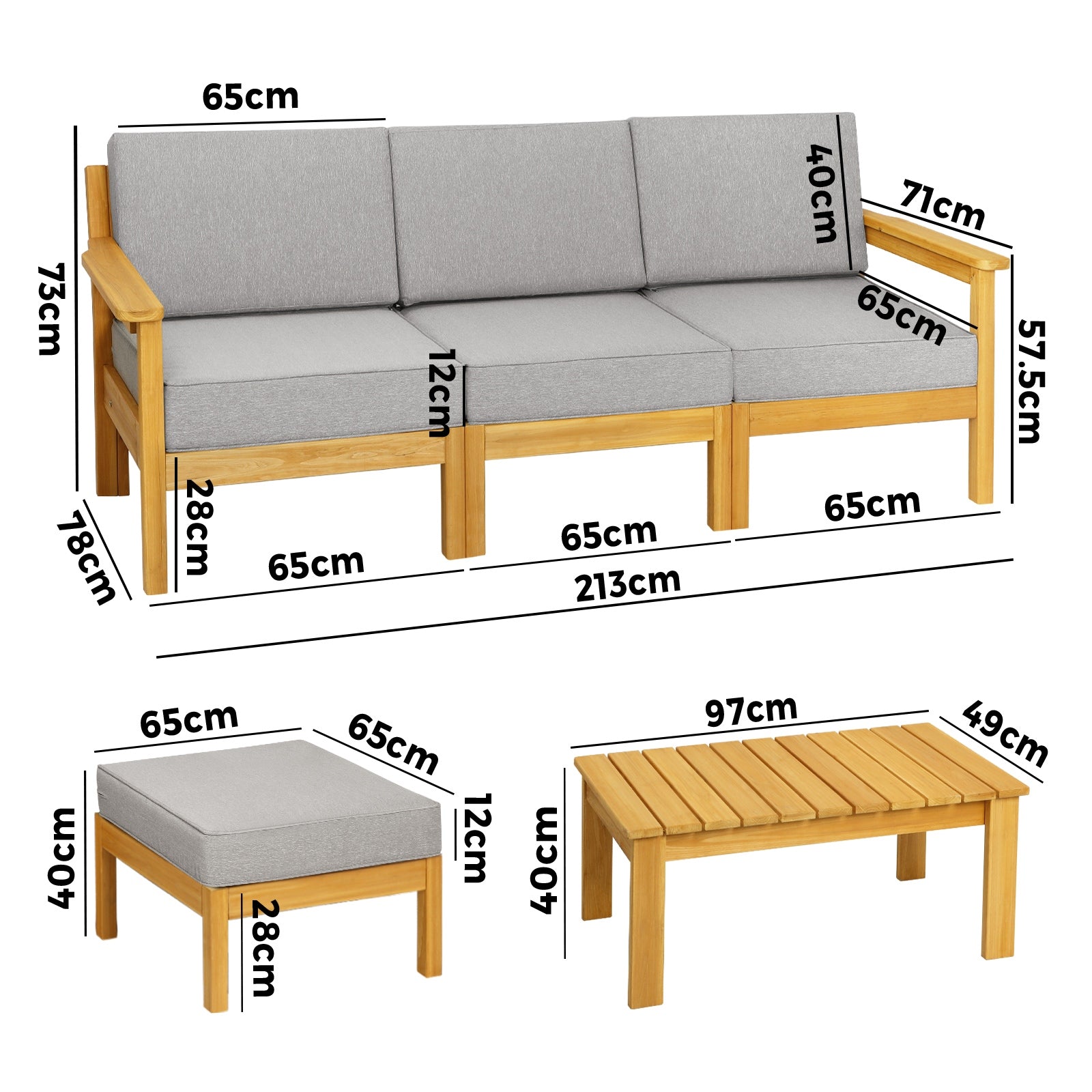 Livsip Outdoor Sofa Set Patio Furniture Wooden Table Chairs Garden Lounge 5Piece - Sunyee