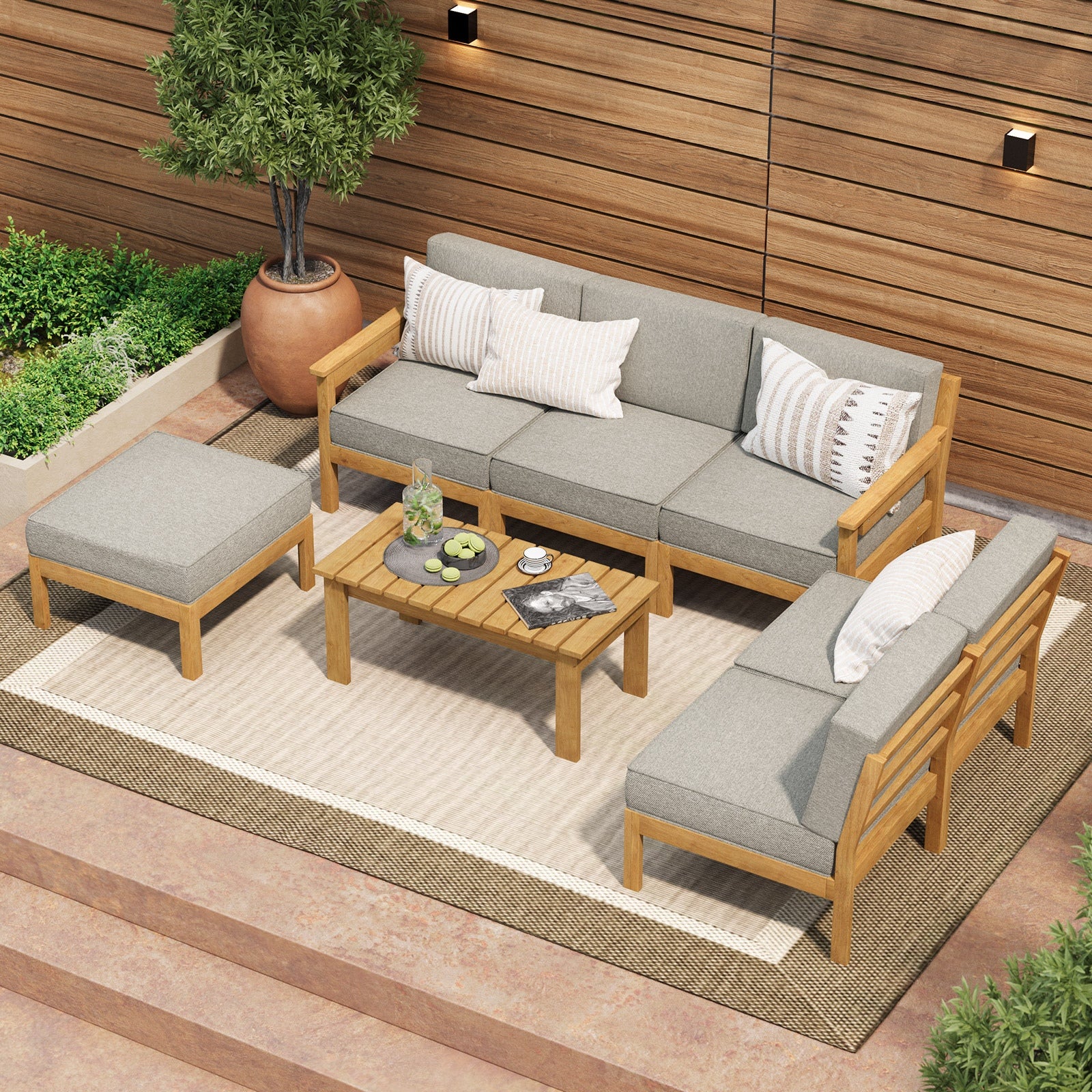 Livsip 7PCS Outdoor Sofa Set Garden Lounge Setting Patio Furniture Table Chairs - Sunyee
