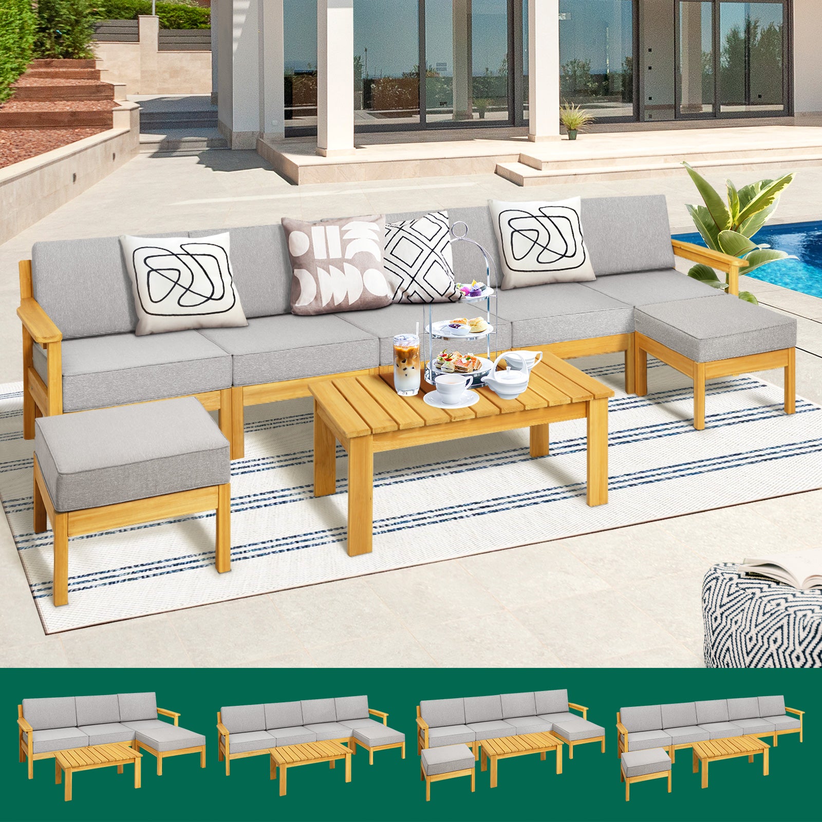 Livsip Outdoor Furniture 5-8Piece Sofa Set Garden Lounge Patio Furniture Setting - Sunyee