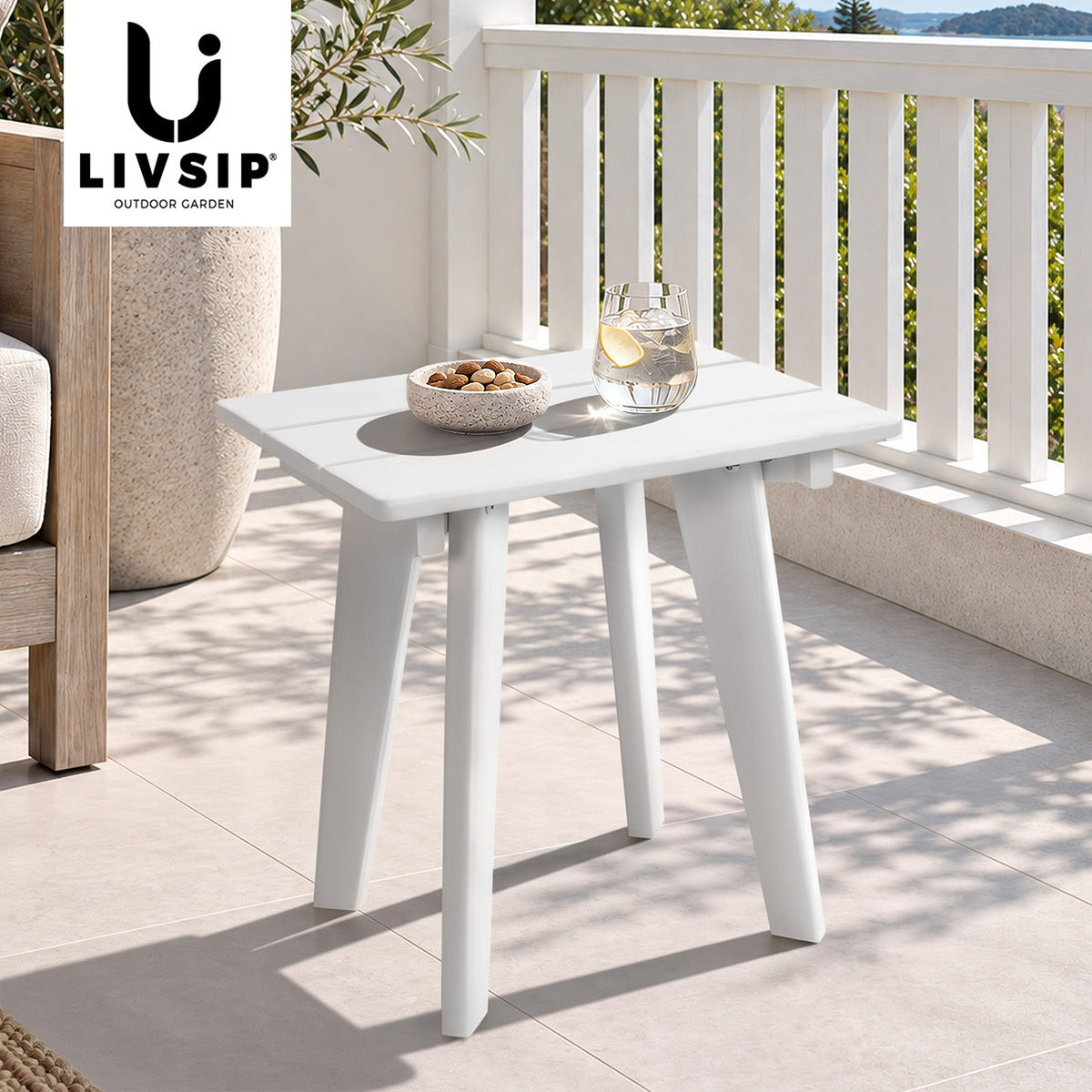 Livsip HDPE Outdoor Side Table Coffee Table Desk Patio Furniture Camping White