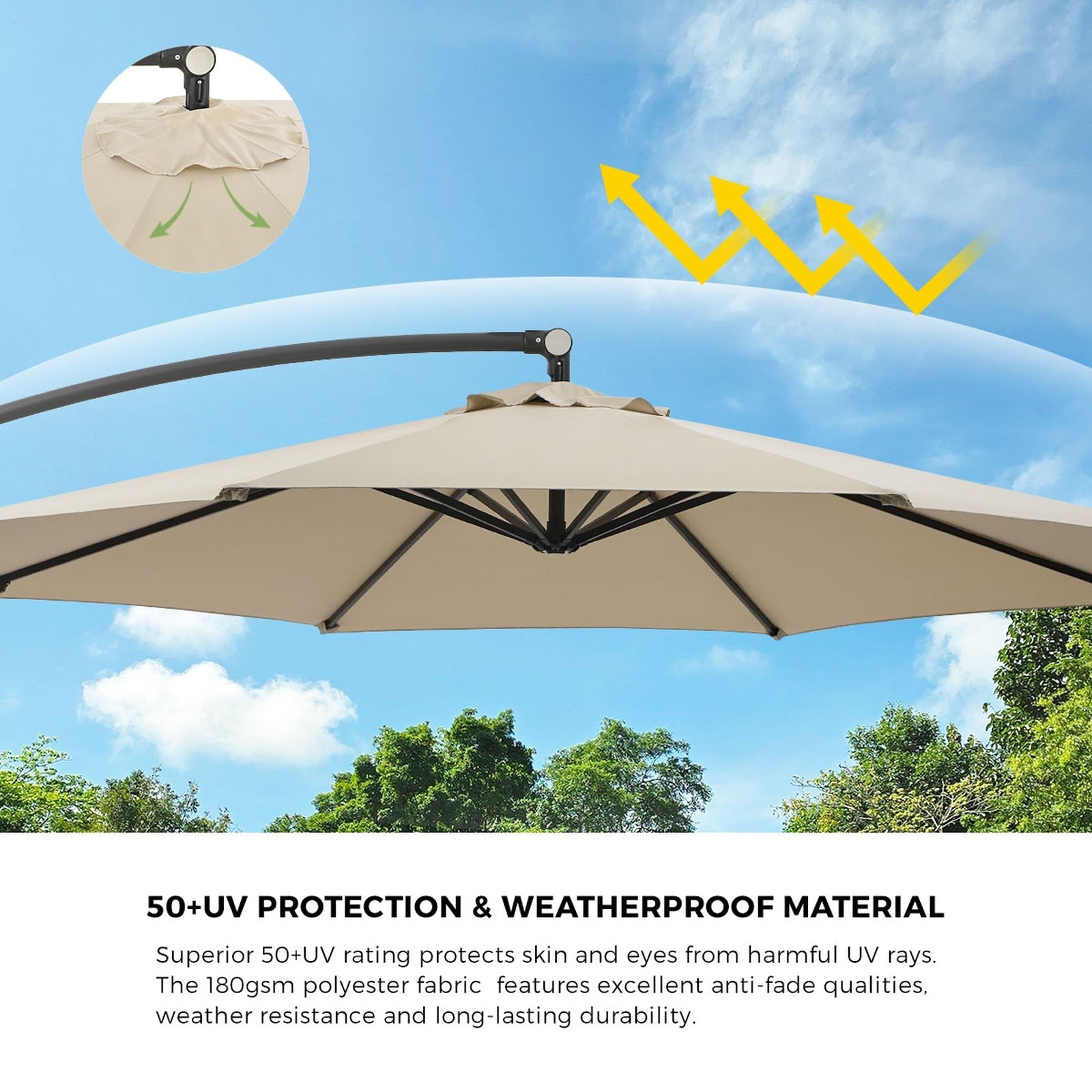 Livsip Outdoor Umbrella 3M Cantilever Garden Shade 360° Rotation Beige