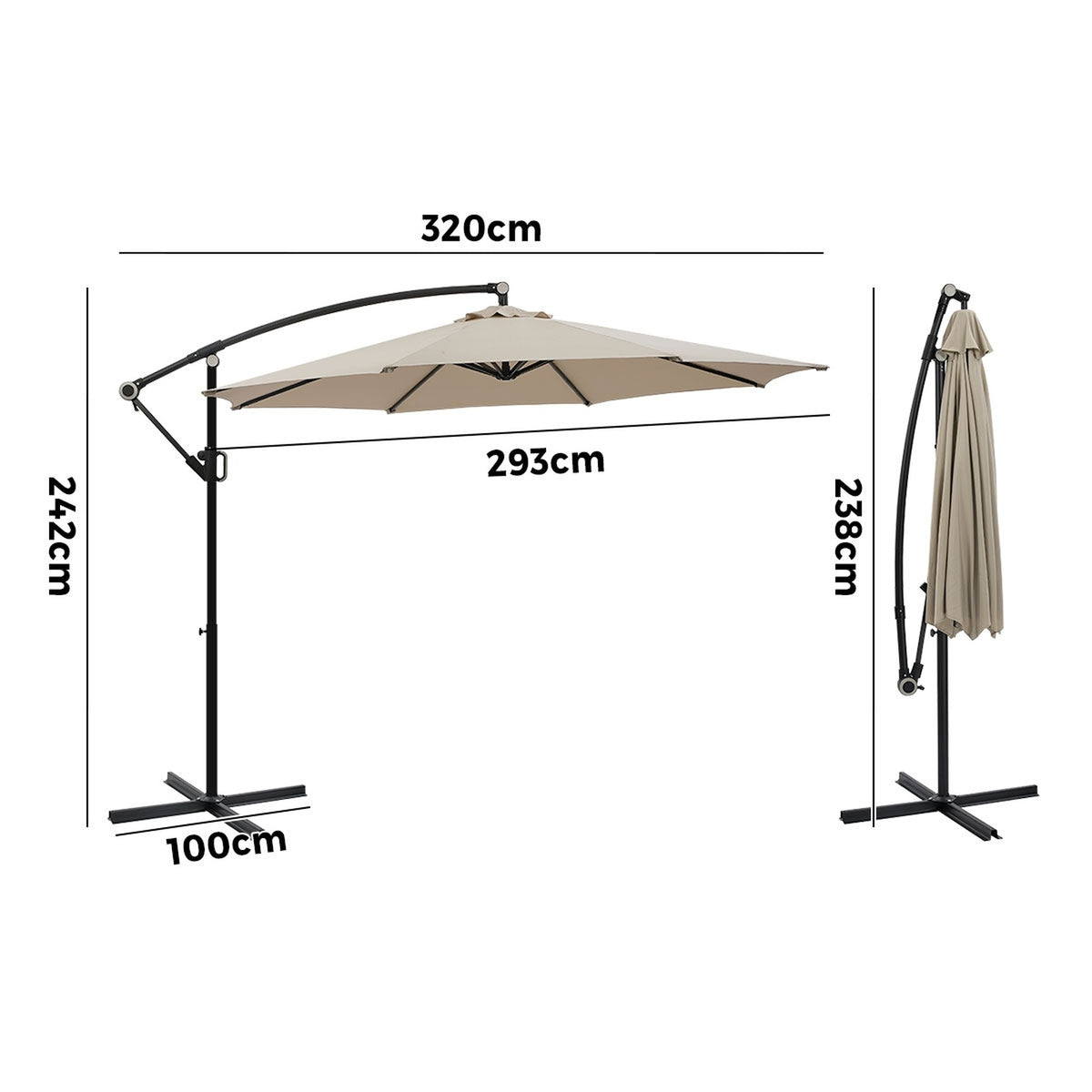 Livsip Outdoor Umbrella 3M Cantilever Garden Shade 360° Rotation Beige
