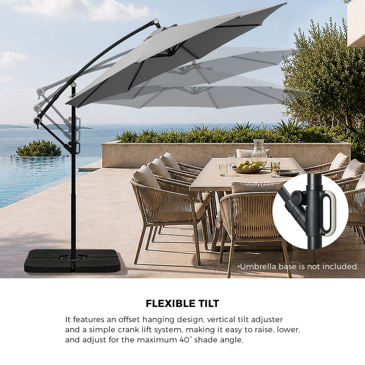 Livsip Outdoor Umbrella 3M Cantilever Garden Shade 360° Rotation Charcoal