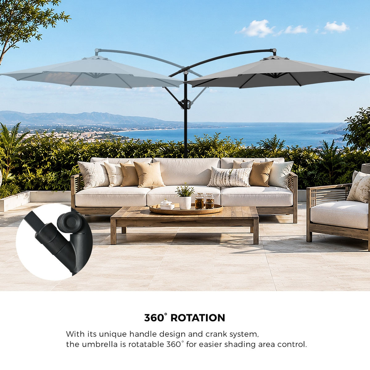 Livsip Outdoor Umbrella 3M Cantilever Garden Shade 360° Rotation Charcoal