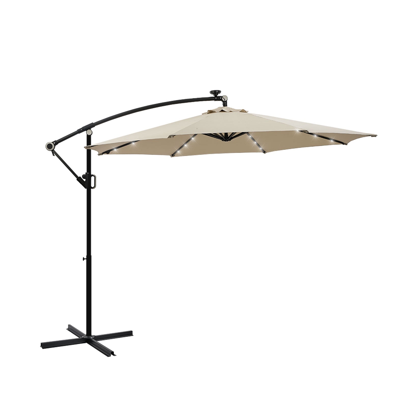 Livsip Outdoor Umbrella 3M Cantilever Garden Shade Rotatable w/ 32-LED Beige