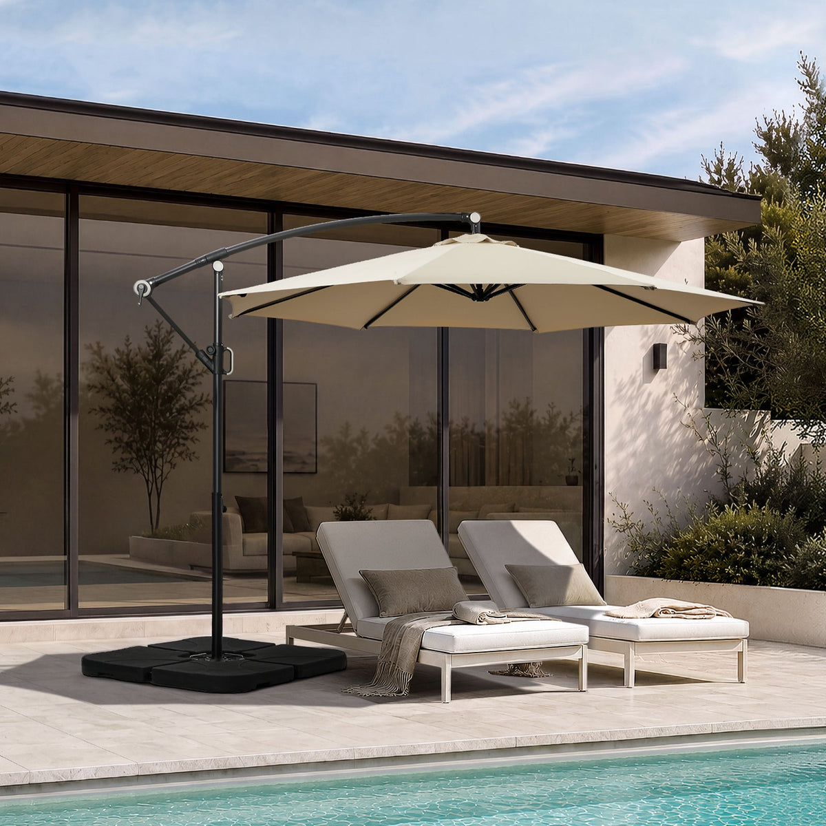 Livsip Outdoor Umbrella 3M Cantilever Garden Shade 360° Rotation w/ Base
