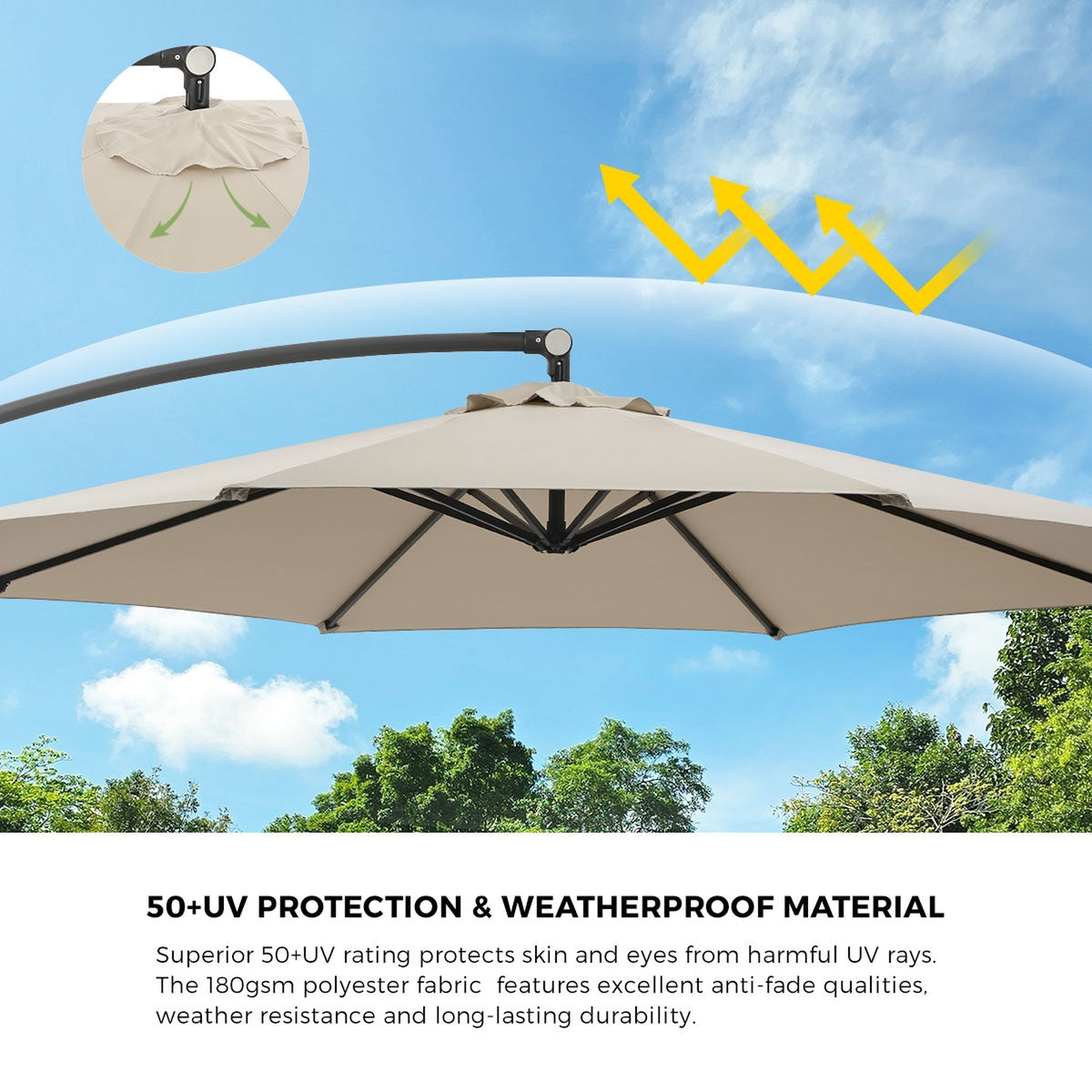 Livsip Outdoor Umbrella 3M Cantilever Garden Shade 360° Rotation w/ Base
