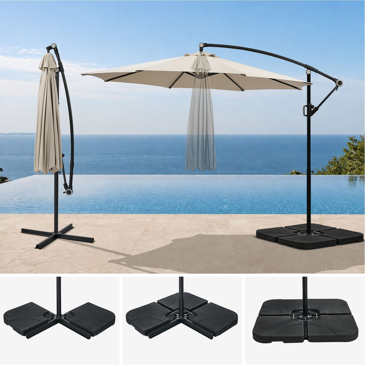 Livsip Outdoor Umbrella 3M Cantilever Garden Shade 360° Rotation w/ Base