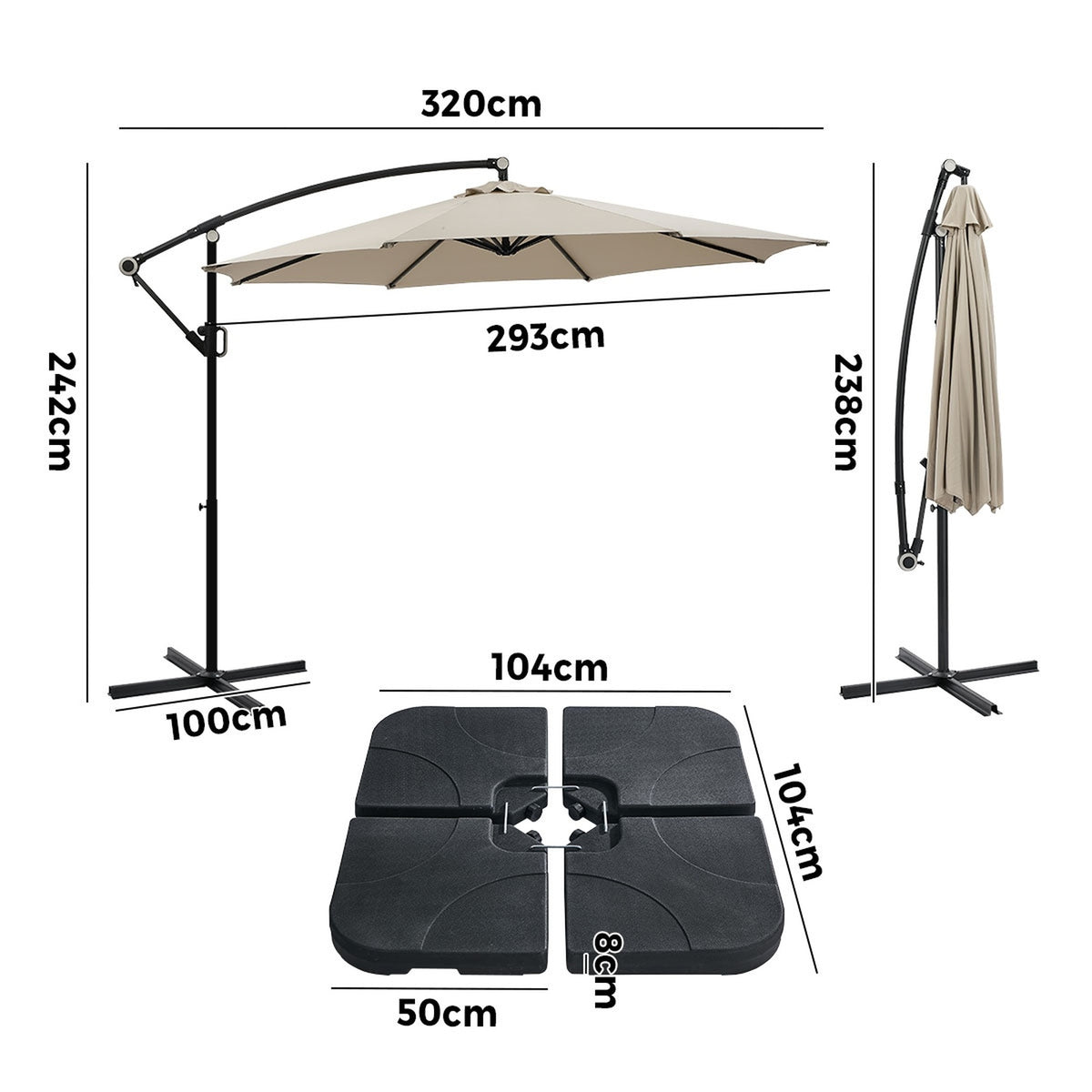 Livsip Outdoor Umbrella 3M Cantilever Garden Shade 360° Rotation w/ Base