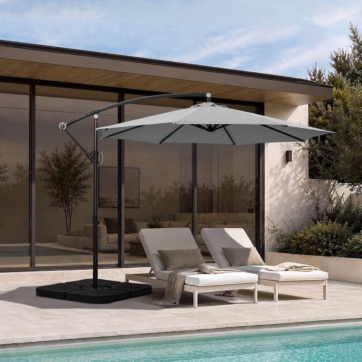 Livsip Outdoor Umbrella 3M Cantilever Garden Shade 360° Rotation w/ Base