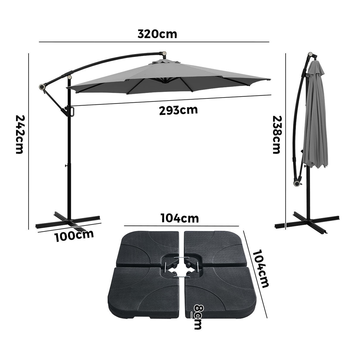 Livsip Outdoor Umbrella 3M Cantilever Garden Shade 360° Rotation w/ Base