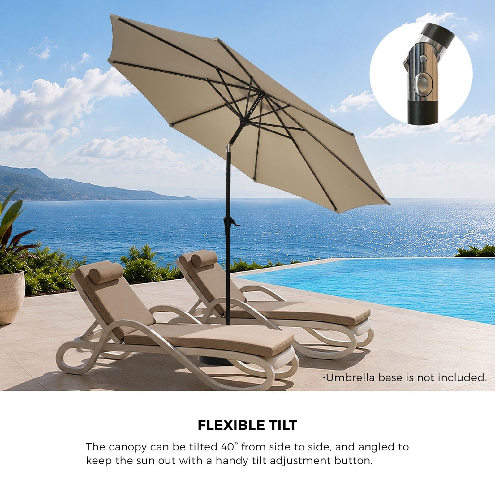 Livsip Outdoor Umbrella 3M Market Umbrellas Garden Shade with Tilt Beige