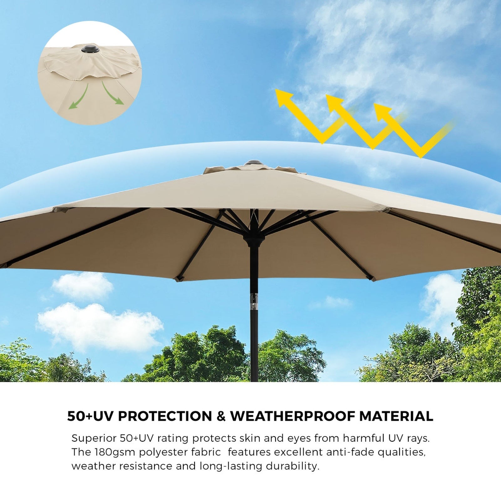 Livsip Outdoor Umbrella 3M Market Umbrellas Garden Shade with Tilt Beige