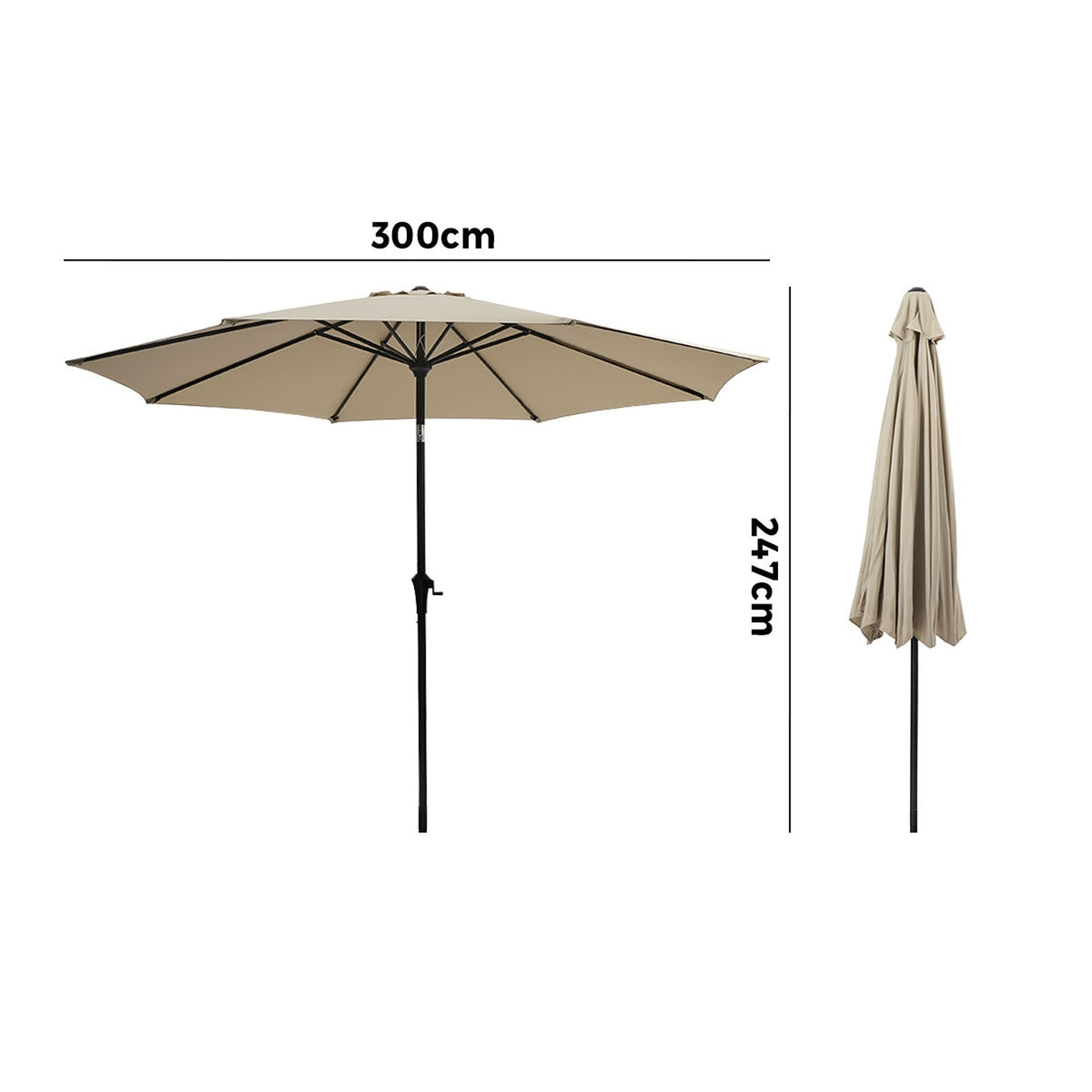 Livsip Outdoor Umbrella 3M Market Umbrellas Garden Shade with Tilt Beige