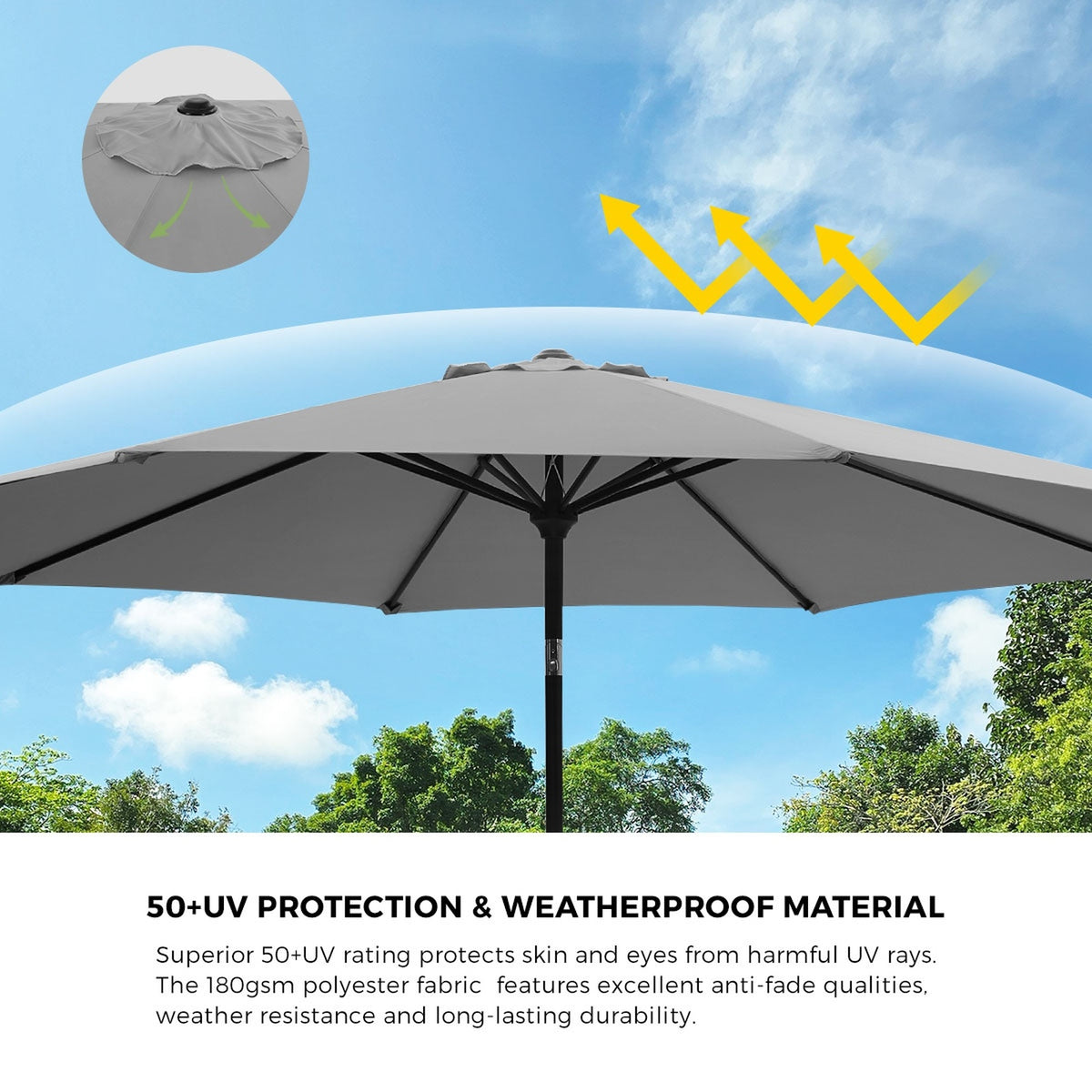 Livsip Outdoor Umbrella 3M Market Umbrellas Garden Shade with Tilt Charcoal