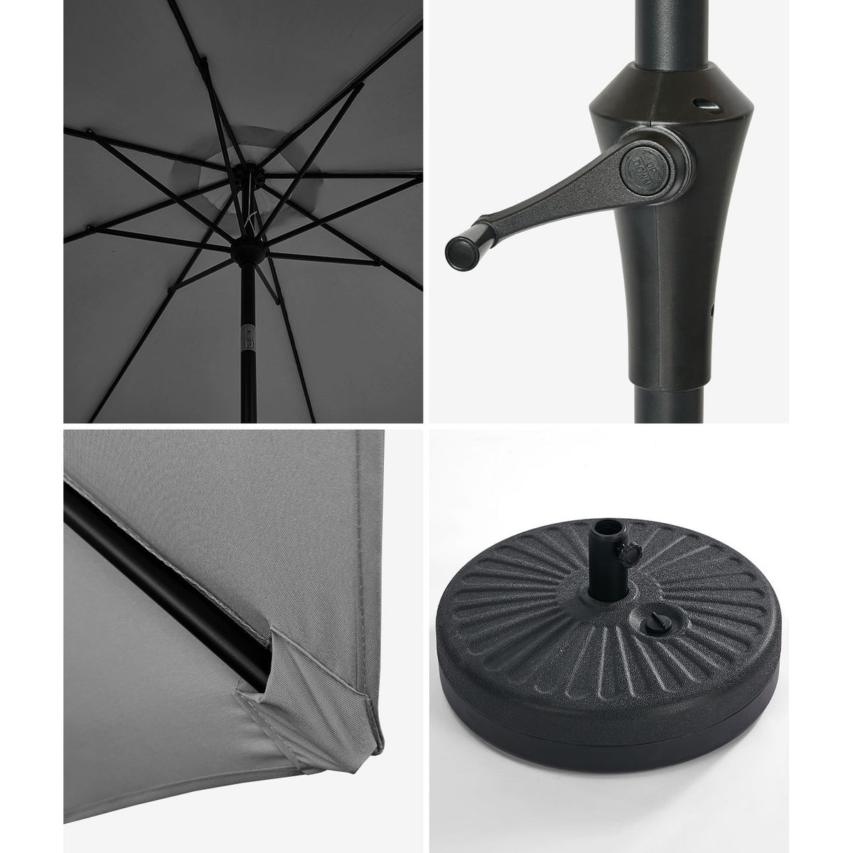 Livsip Outdoor Umbrella 3M Market Umbrellas Garden Shade with Tilt Base Charcoal