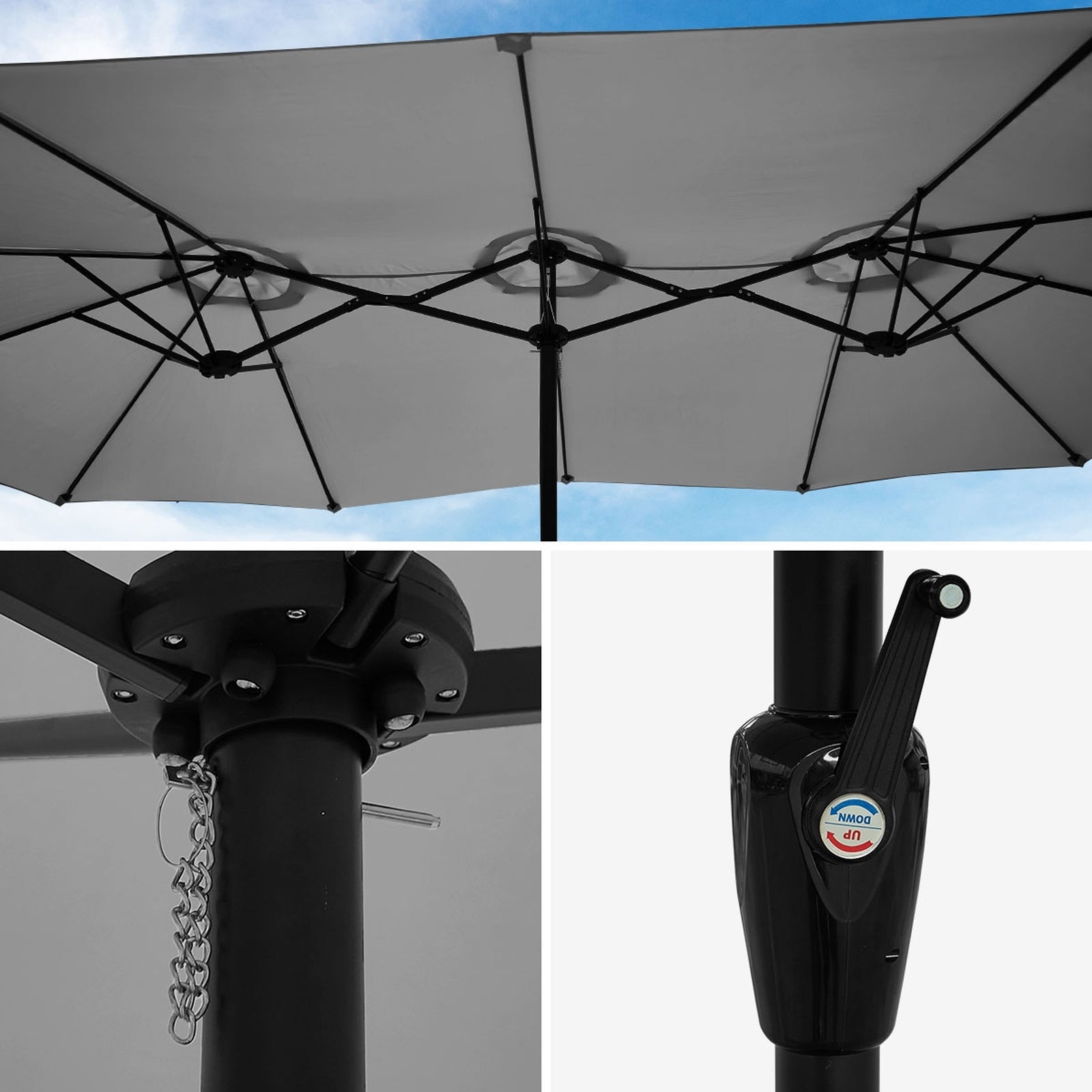 Livsip Outdoor Umbrella 4.52M Double-Sided Umbrellas Beach Sun Shade Charcoal