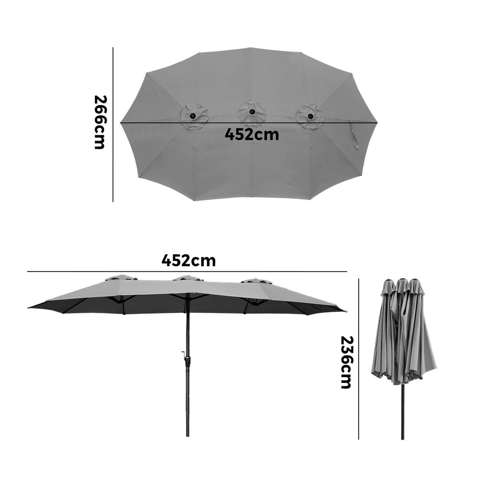 Livsip Outdoor Umbrella 4.52M Double-Sided Umbrellas Beach Sun Shade Charcoal