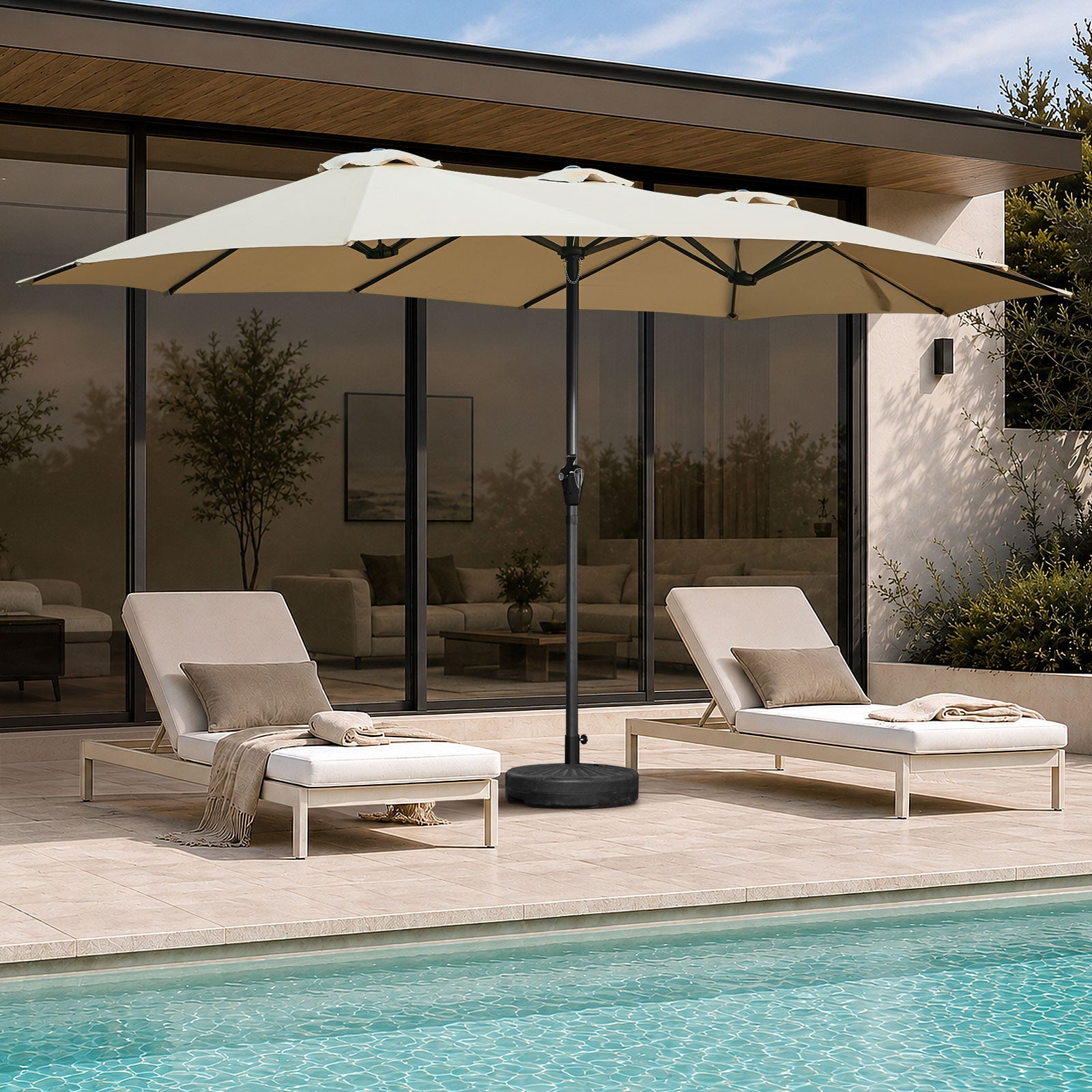 Livsip Outdoor Umbrella 4.52M Double-Sided Umbrellas Garden Shade w/ Base Beige