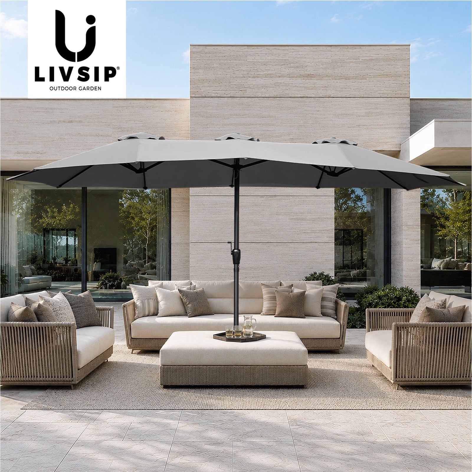 Livsip Outdoor Umbrella 4.52M Double-Sided Garden Shade with Base Charcoal