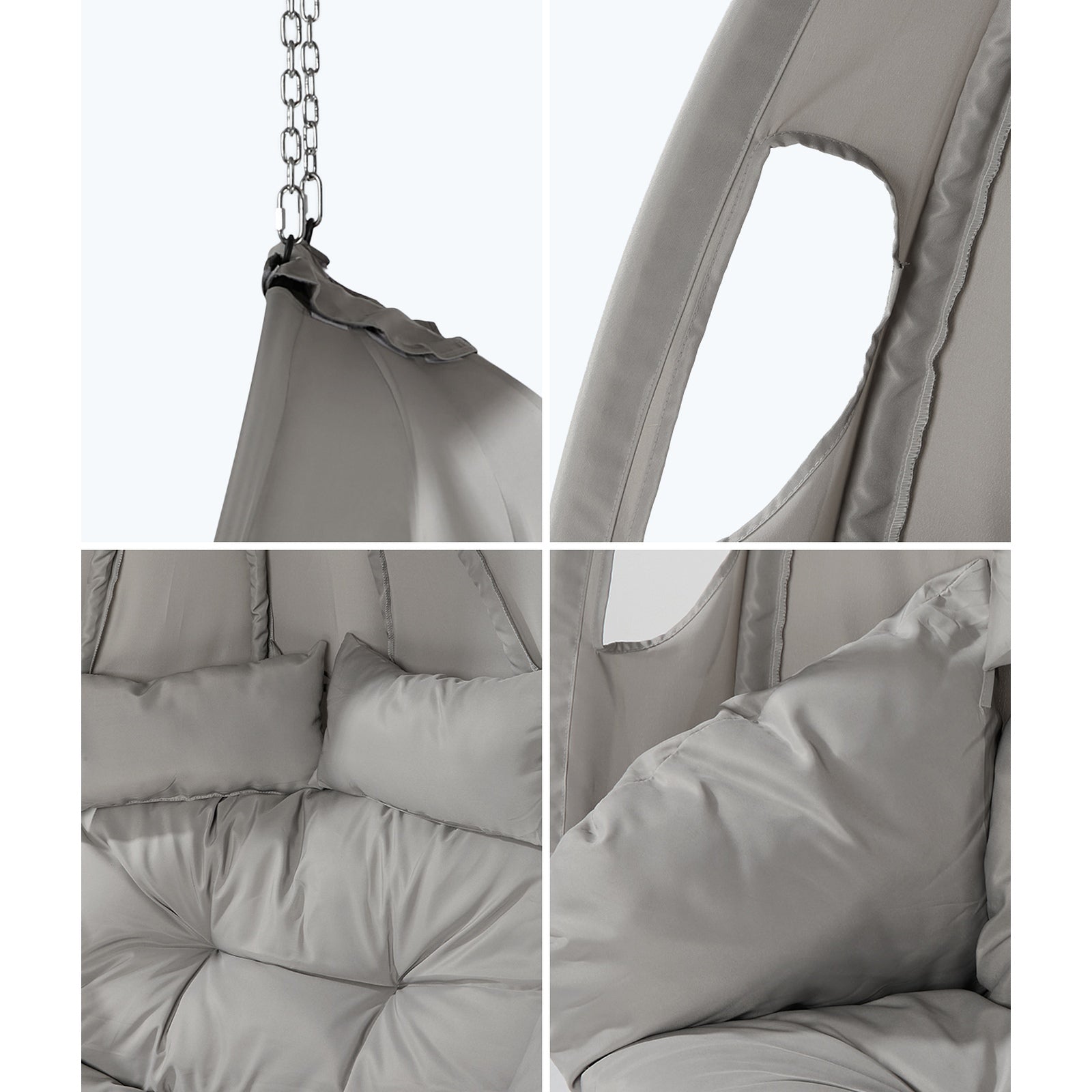 Livsip Egg Swing Chair 2 Seater Patio Lounge with Adjustable Canopy Grey