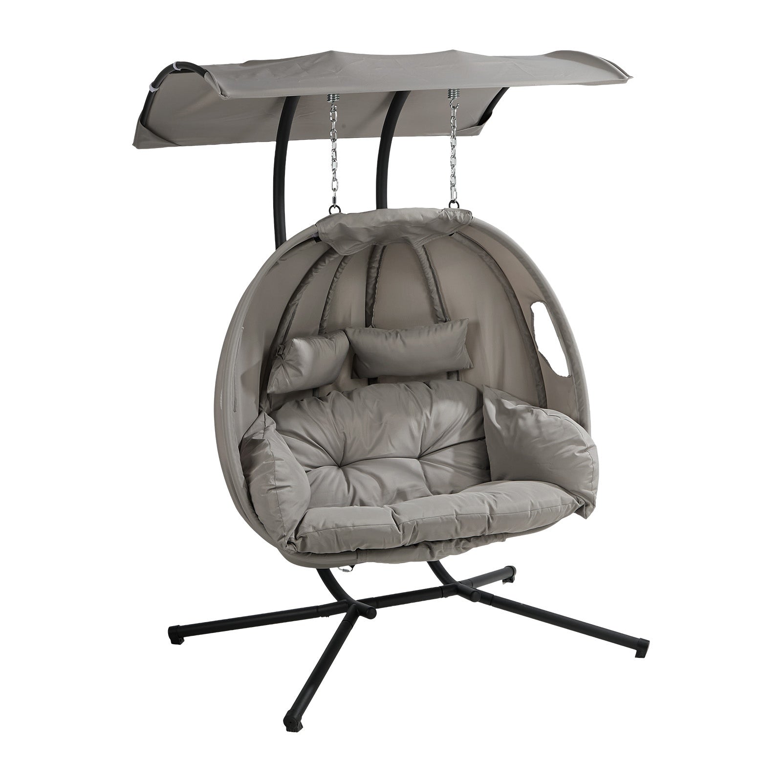 Livsip Egg Swing Chair 2 Seater Patio Lounge with Adjustable Canopy Grey
