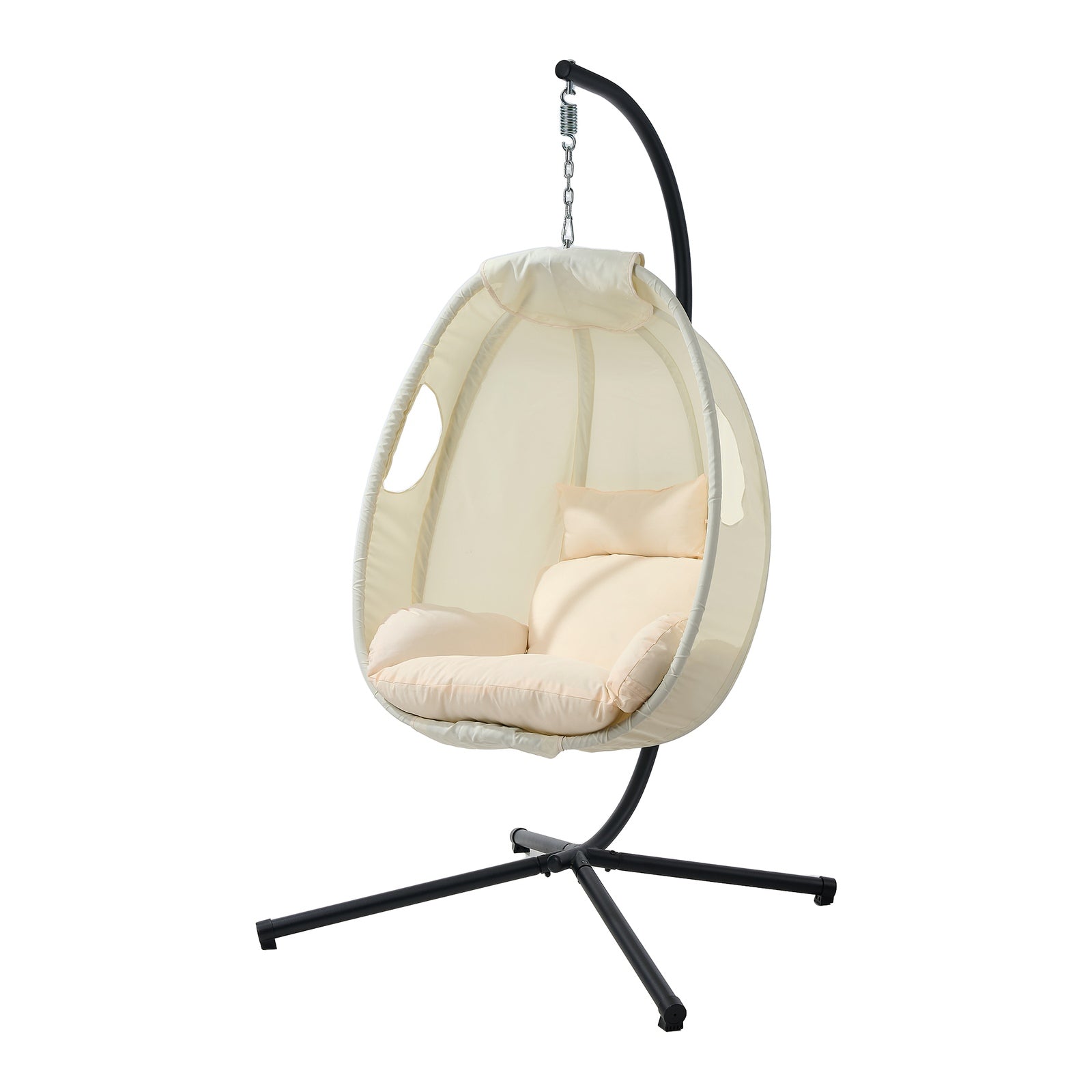 Livsip Outdoor Egg Hanging Chair Swing Seat Furniture with Stand Cushions Beige - Sunyee