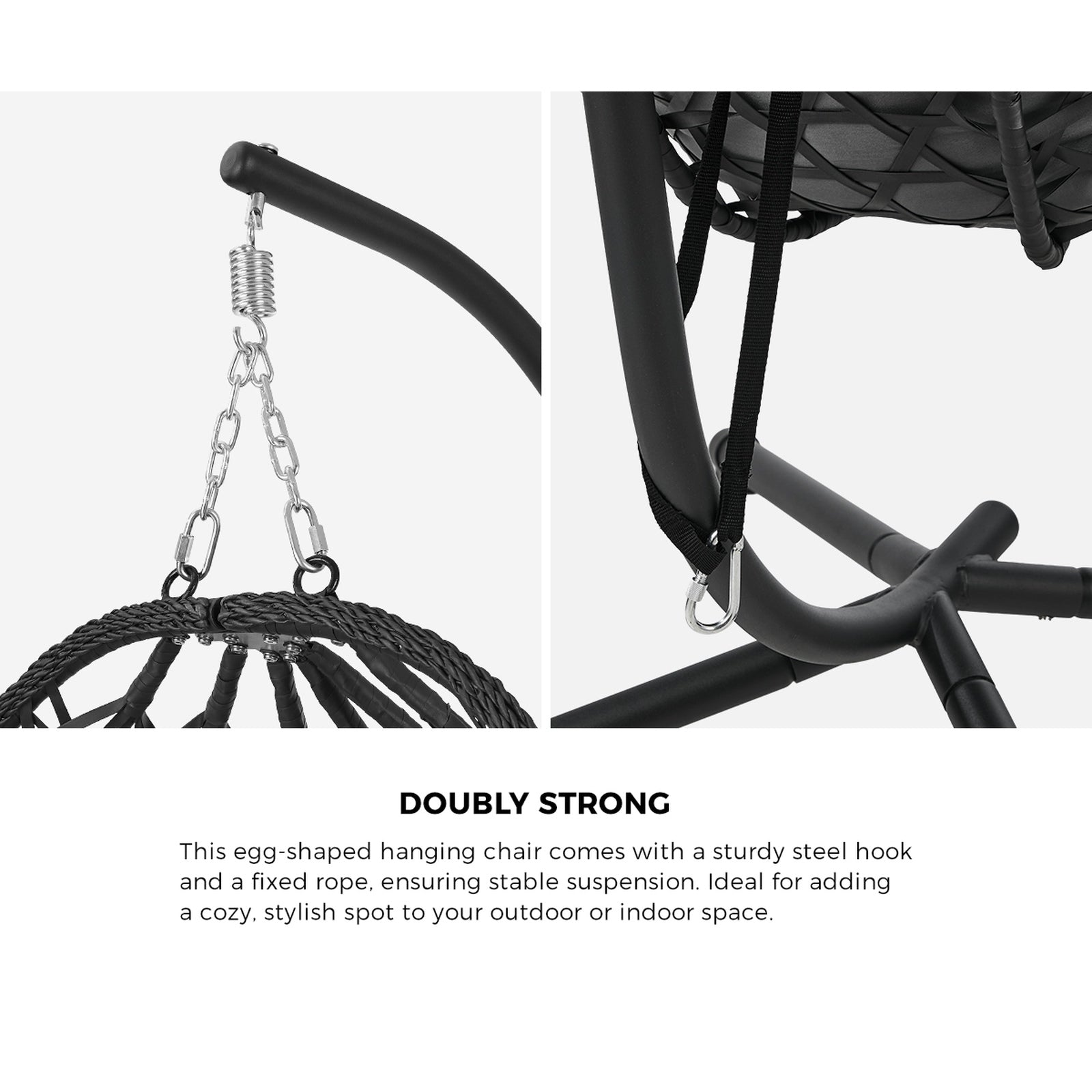 Livsip Outdoor Egg Hanging Chair with Stand Rattan Garden Swing Seat Black
