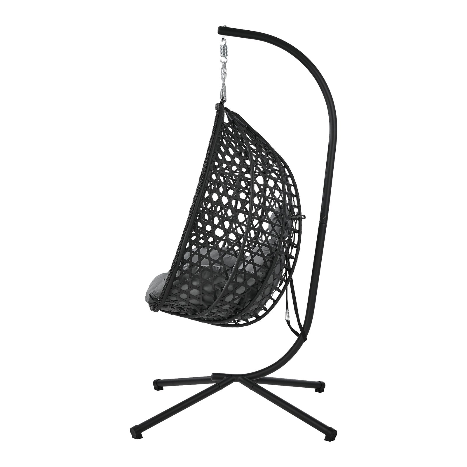 Livsip Outdoor Egg Hanging Chair with Stand Rattan Garden Swing Seat Black