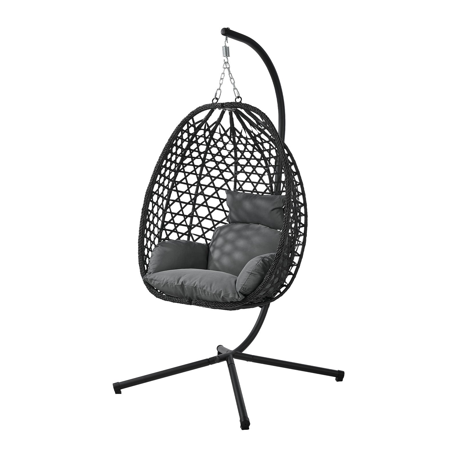 Livsip Outdoor Egg Hanging Chair with Stand Rattan Garden Swing Seat Black