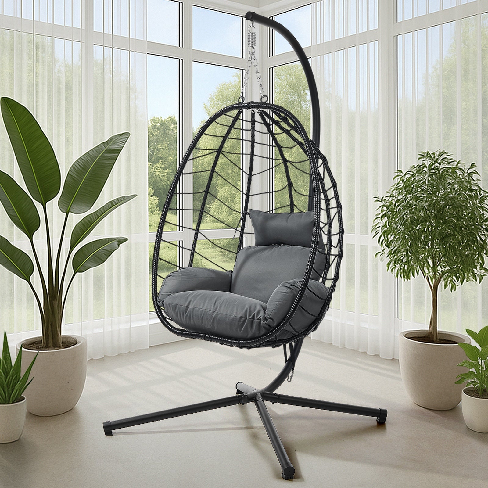 Livsip Outdoor Rattan Hanging Chair Porch Swing Chair Egg Seat Garden Furniture - Sunyee