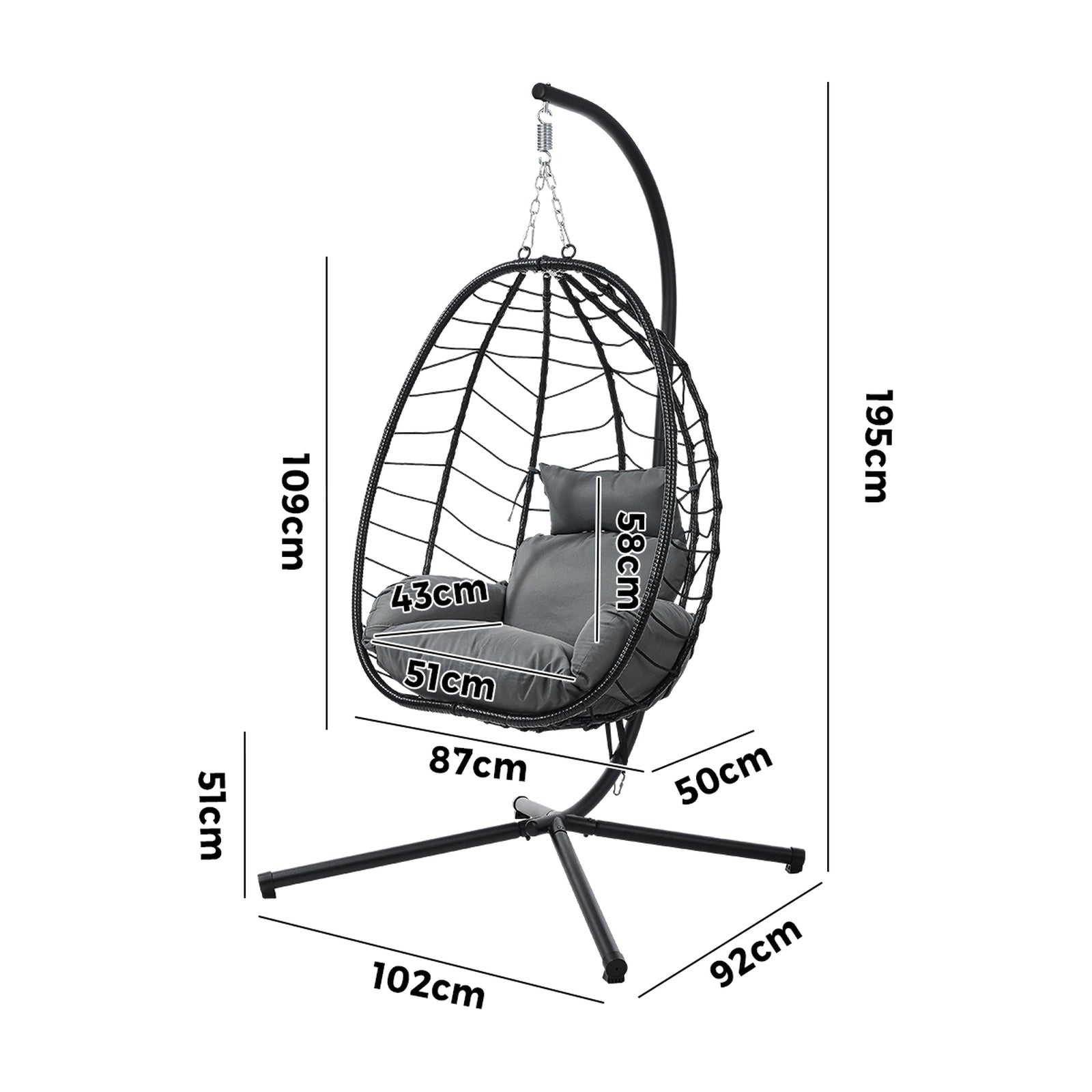 Livsip Outdoor Rattan Hanging Chair Porch Swing Chair Egg Seat Garden Furniture - Sunyee