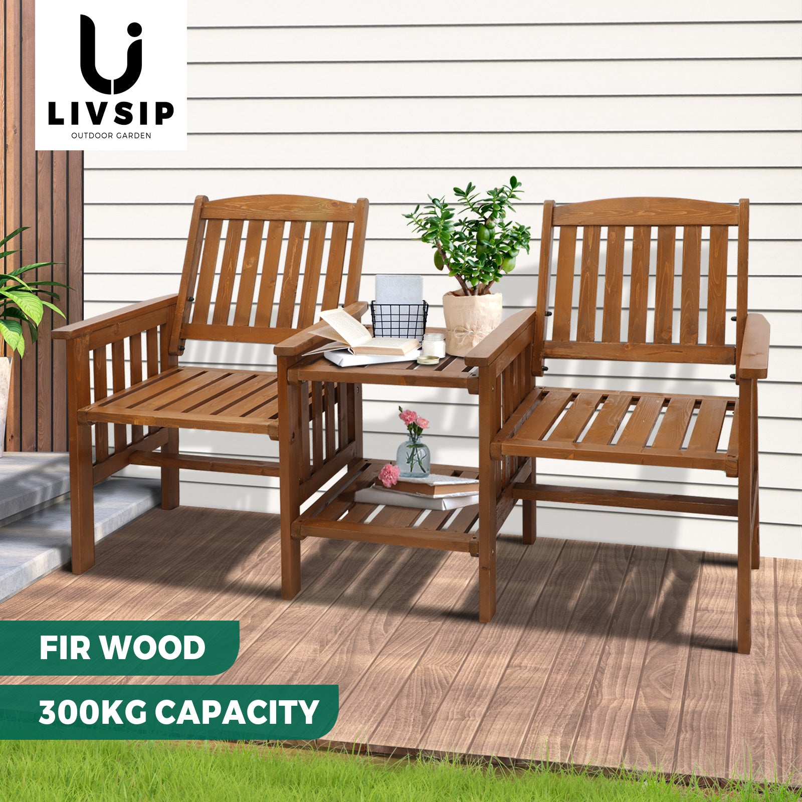 Livsip Wooden Garden Bench Chair Table Outdoor Seat Loveseat Patio Furniture - Sunyee