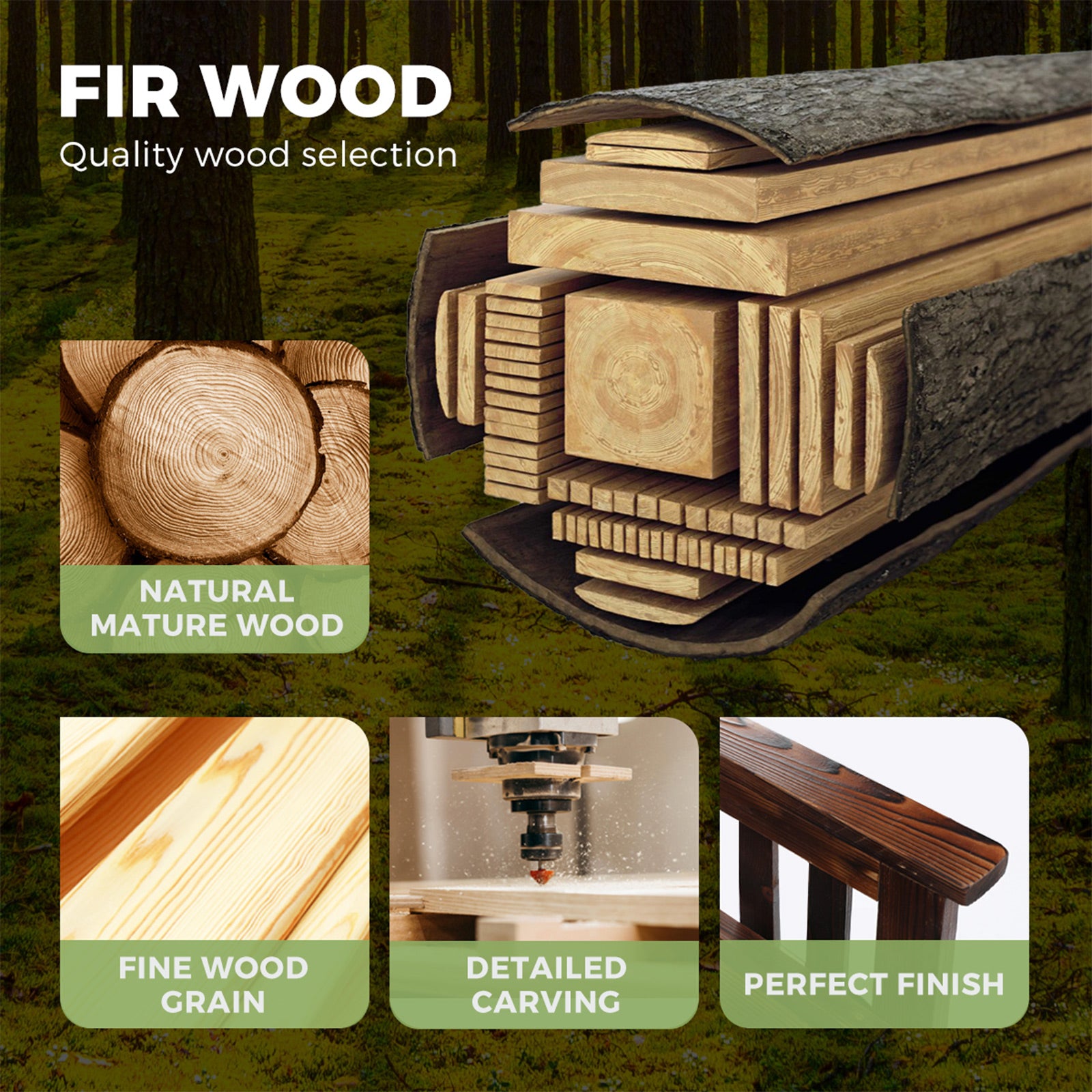 Livsip Outdoor Wooden Chair Garden Bench 2 Seat & Table Loveseat Patio Furniture - Sunyee