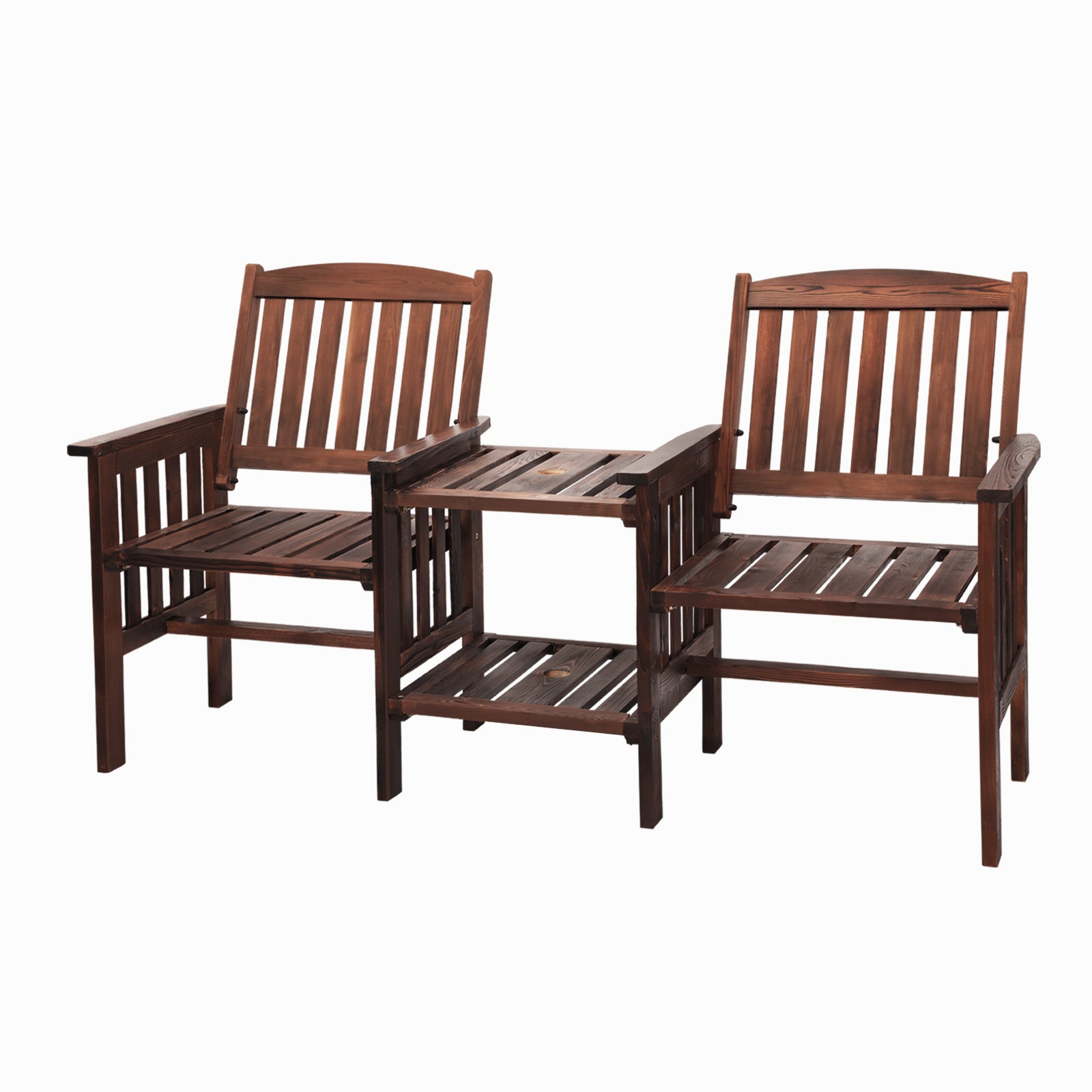 Livsip Outdoor Wooden Chair Garden Bench 2 Seat & Table Loveseat Patio Furniture - Sunyee