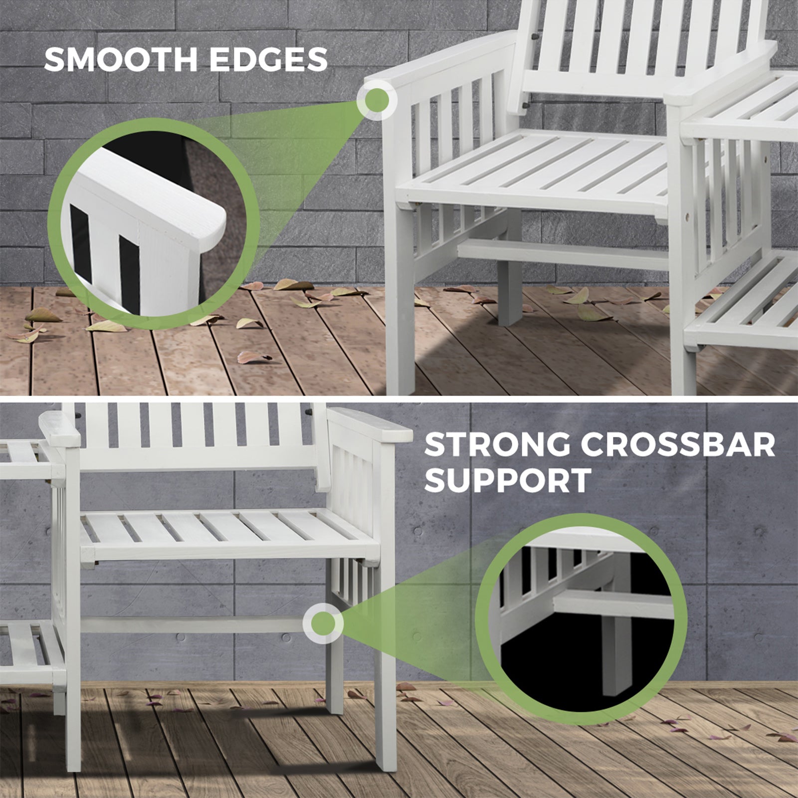 Livsip Wooden Garden Bench 2 Seat Table Loveseat Outdoor Patio Furniture White - Sunyee