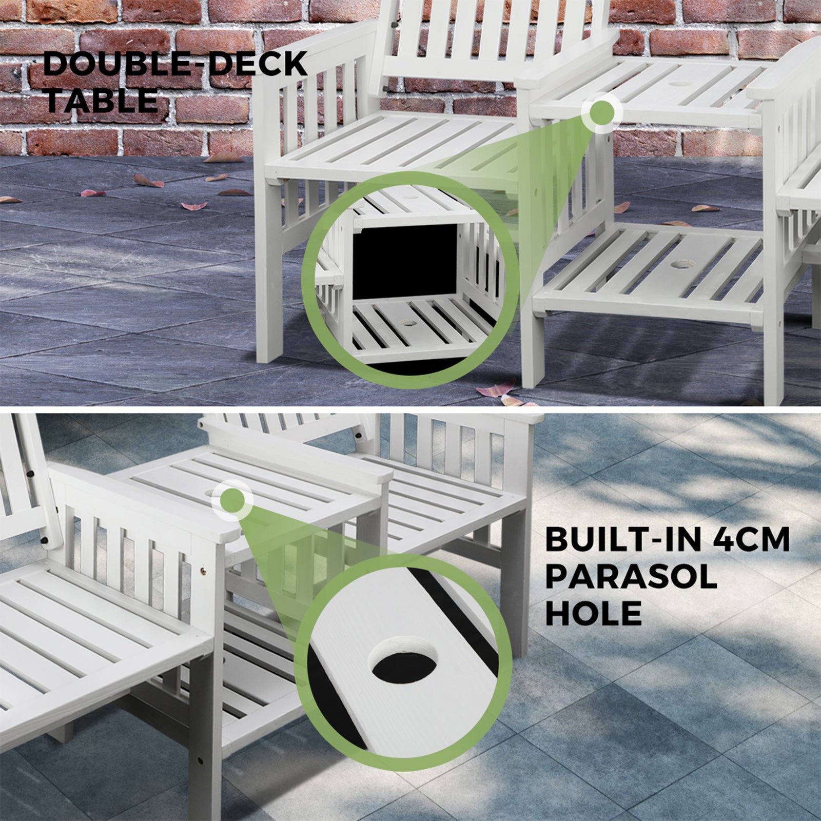 Livsip Wooden Garden Bench 2 Seat Table Loveseat Outdoor Patio Furniture White - Sunyee