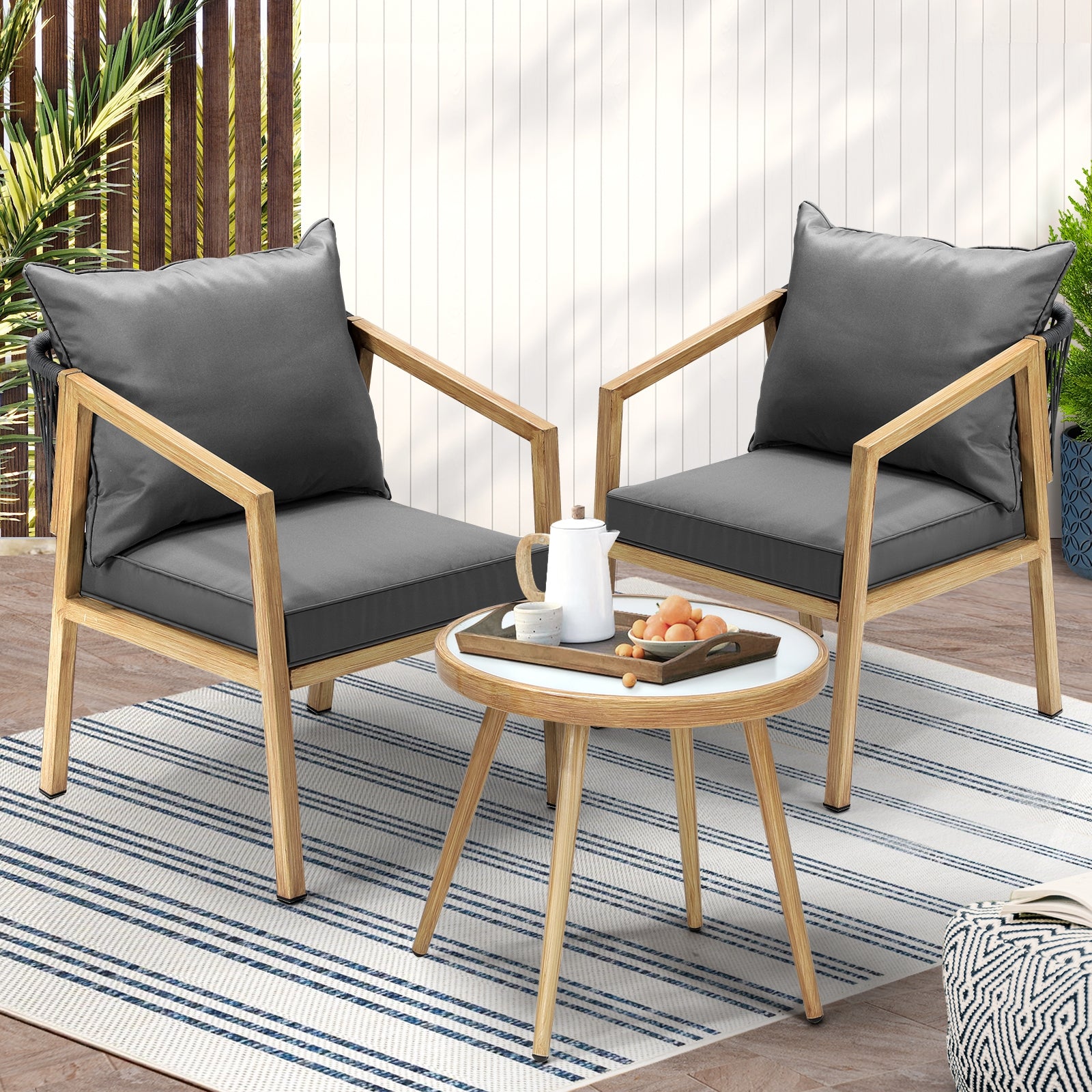 Livsip Outdoor Bistro Set Dining Chairs Table Patio Furniture Setting 3 Piece - Sunyee