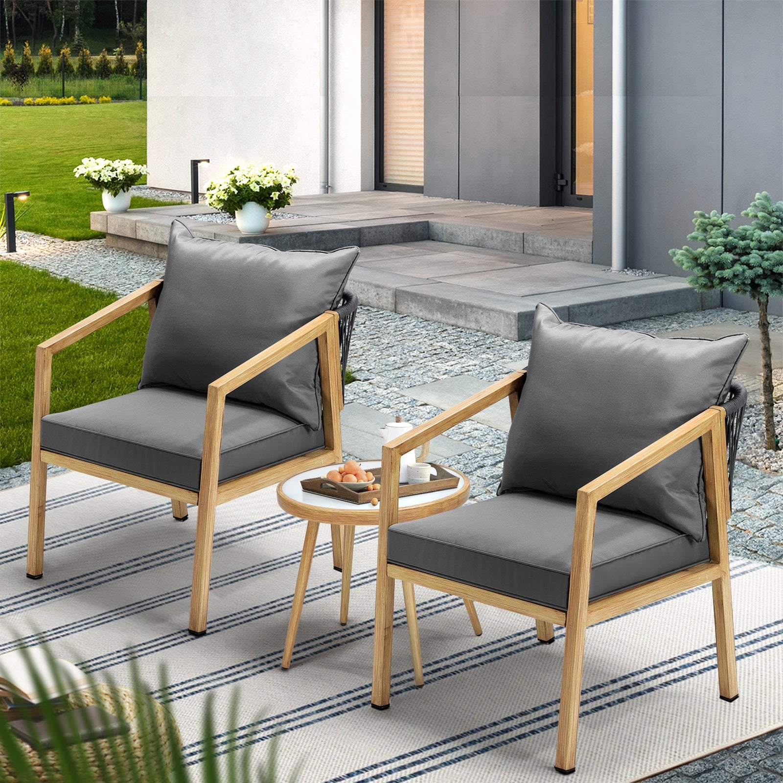 Livsip Outdoor Bistro Set Dining Chairs Table Patio Furniture Setting 3 Piece - Sunyee