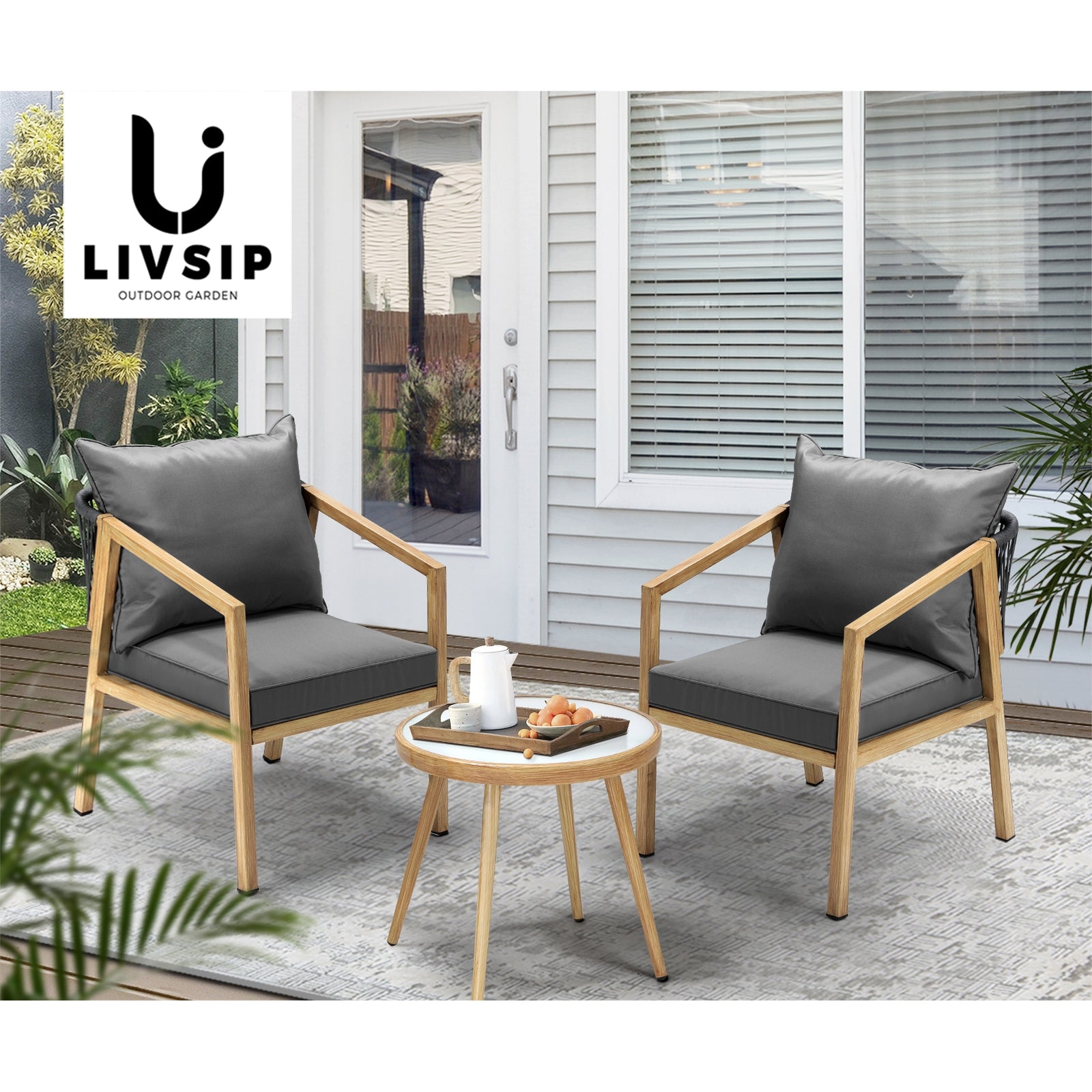 Livsip Outdoor Bistro Set Dining Chairs Table Patio Furniture Setting 3 Piece - Sunyee